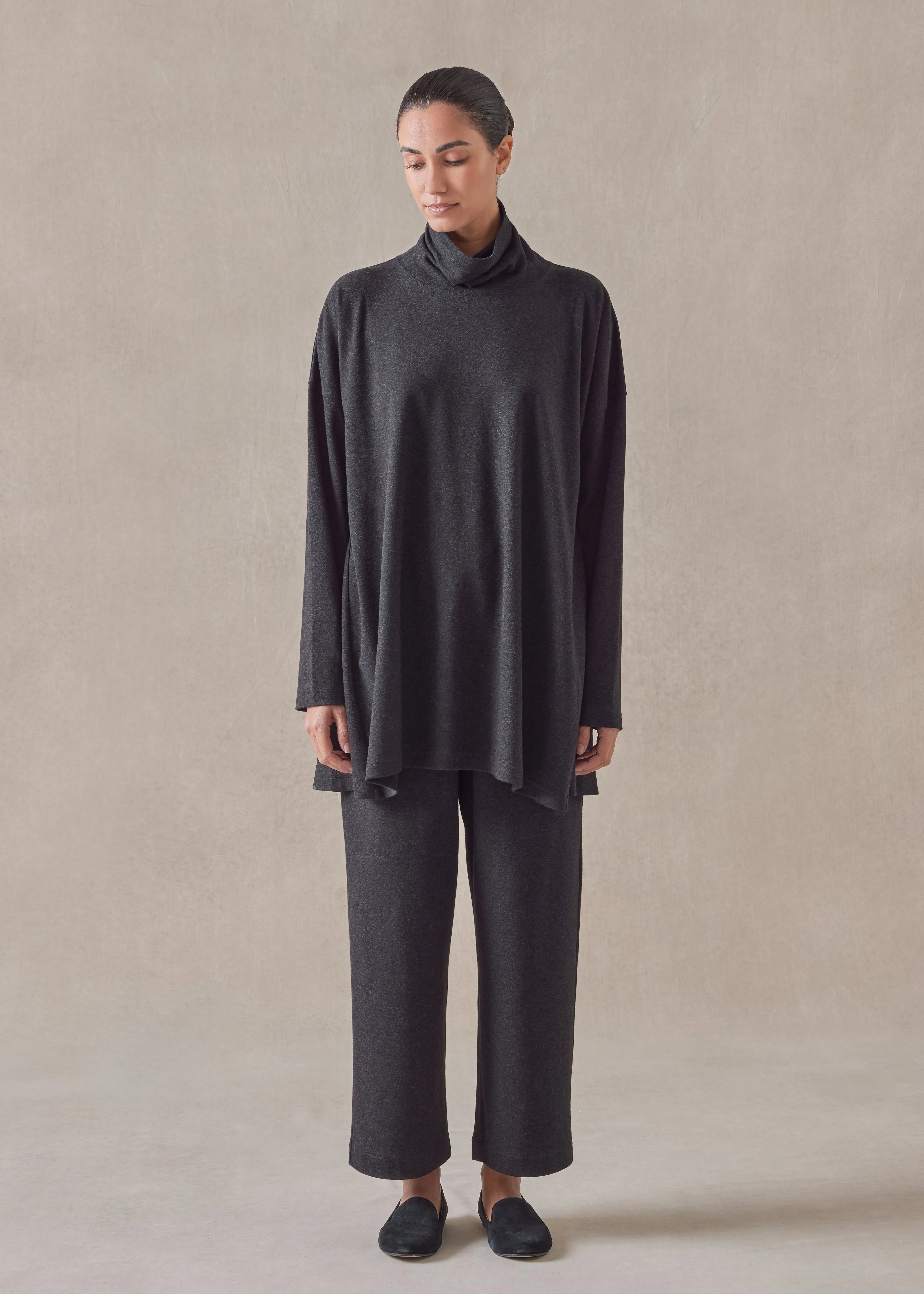 cotton jersey side panelled scrunch neck - long sold by eskandar