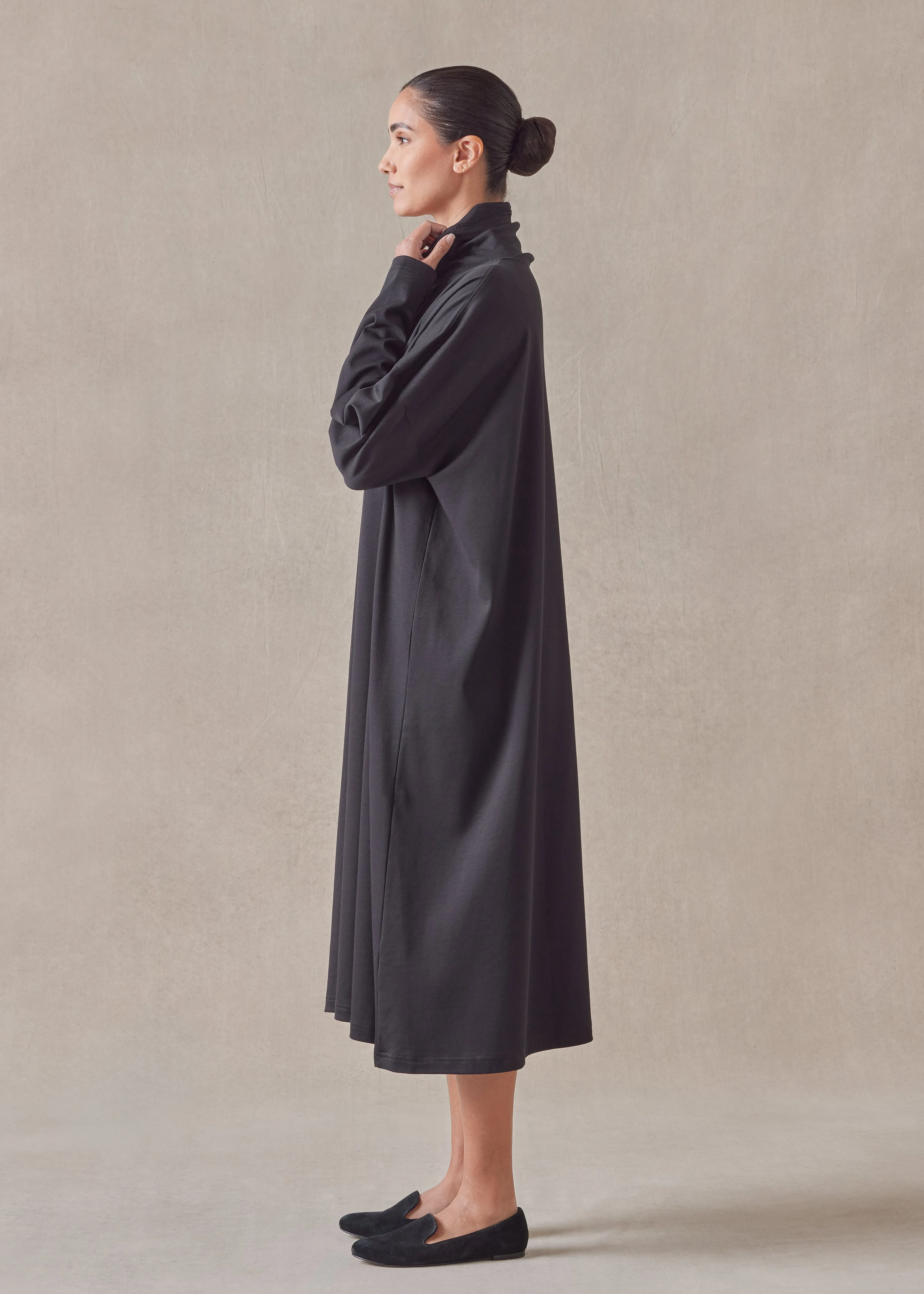 cotton jersey wide a-line scrunch neck dress sold by eskandar product image thumbnail 3