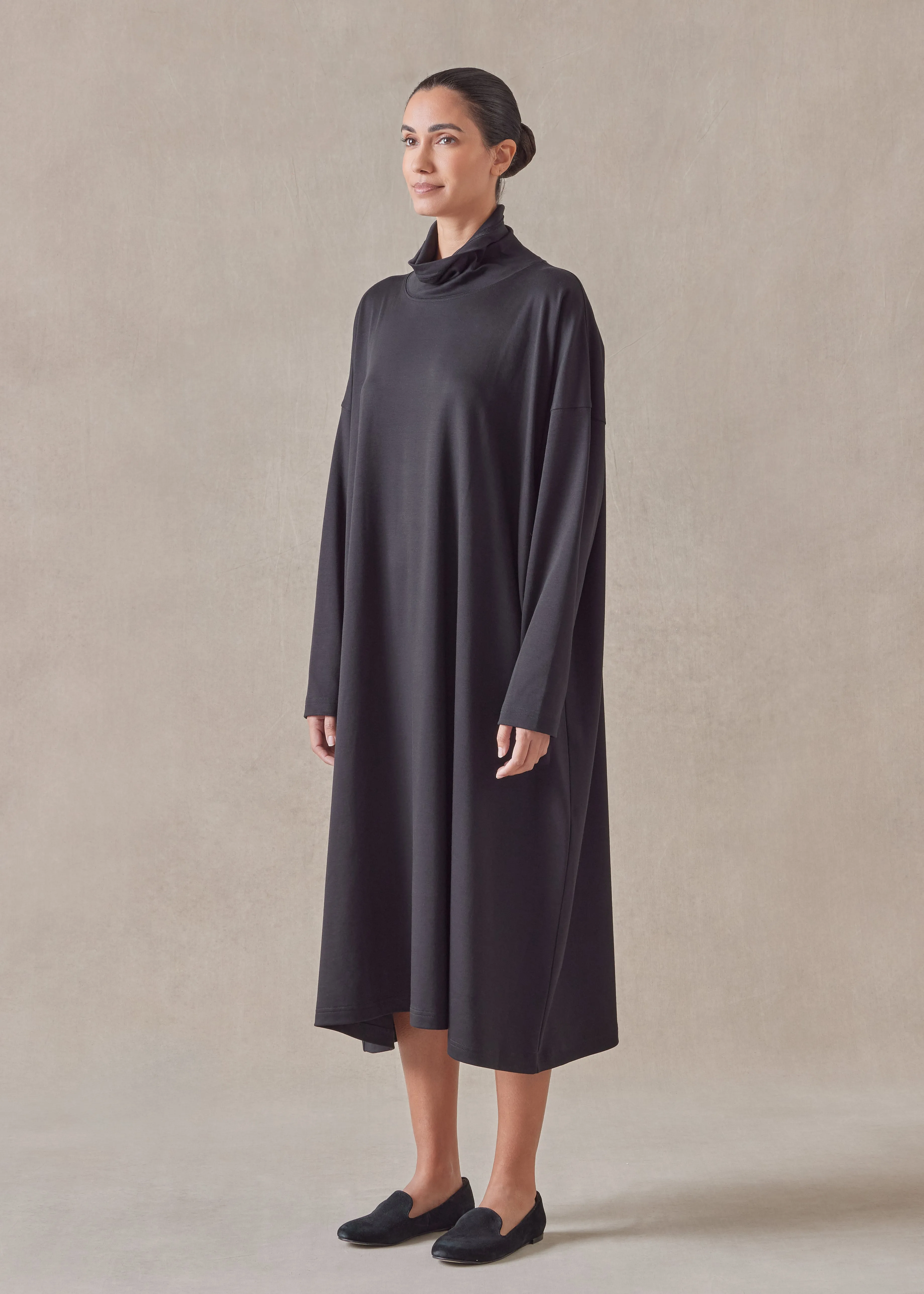 cotton jersey wide a-line scrunch neck dress sold by eskandar product image thumbnail 2