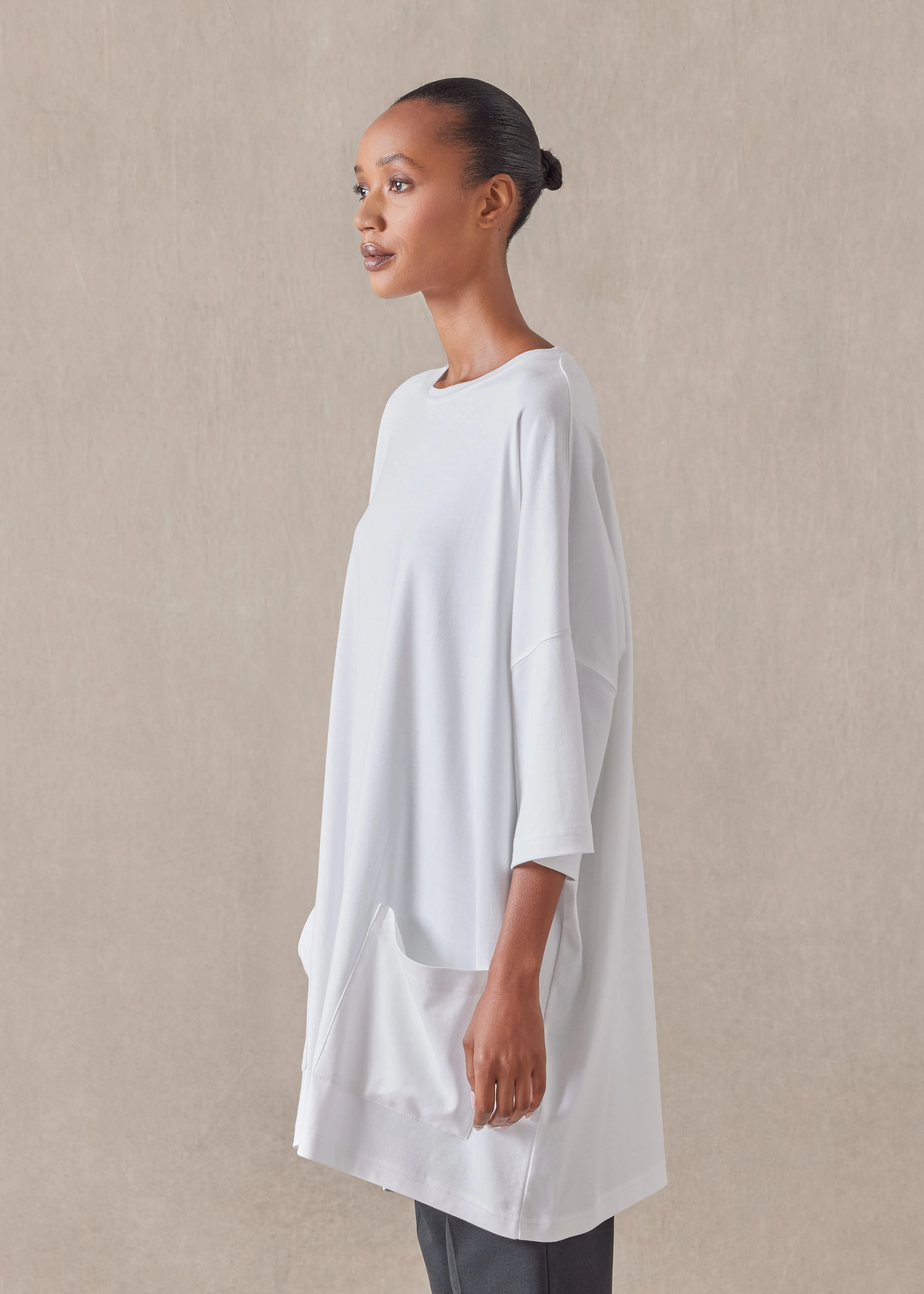 cotton jersey sloped shoulder round neck poncho - long plus (white) sold by eskandar product image thumbnail 3