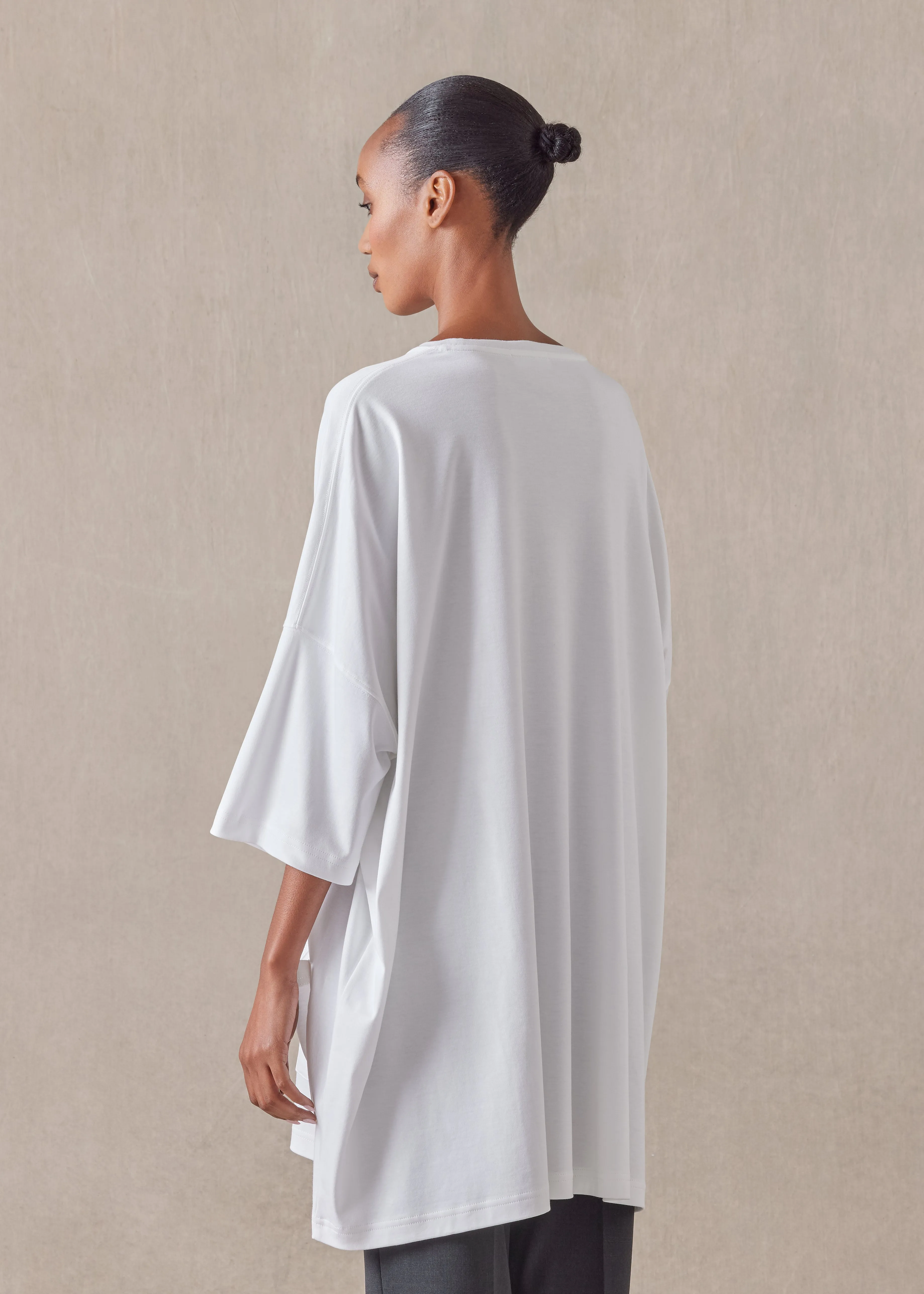 cotton jersey sloped shoulder round neck poncho - long plus (white) sold by eskandar product image thumbnail 4