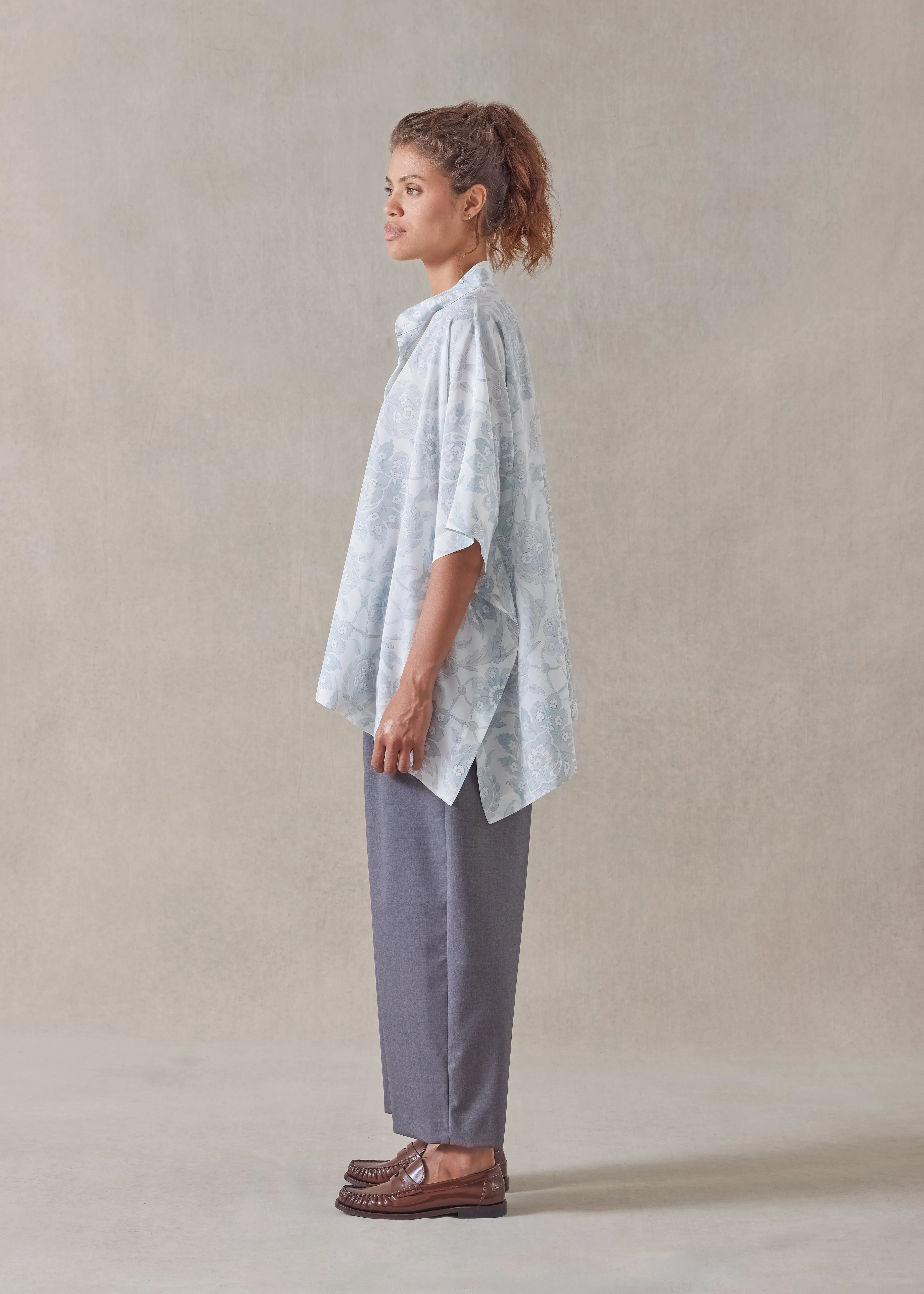 silk collarless longer back kaftan shirt - mid plus sold by eskandar product image thumbnail 3