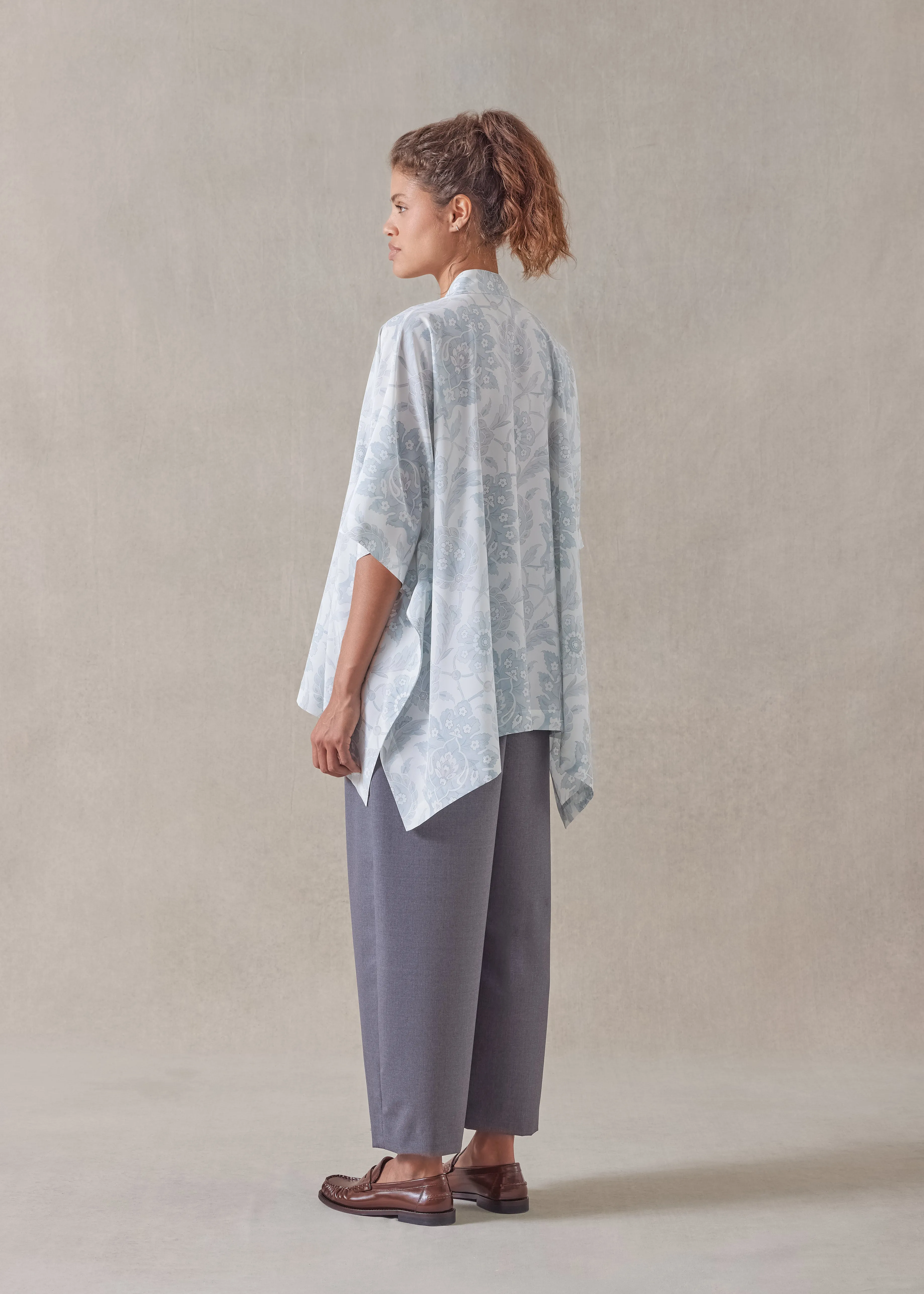 silk collarless longer back kaftan shirt - mid plus sold by eskandar product image thumbnail 4