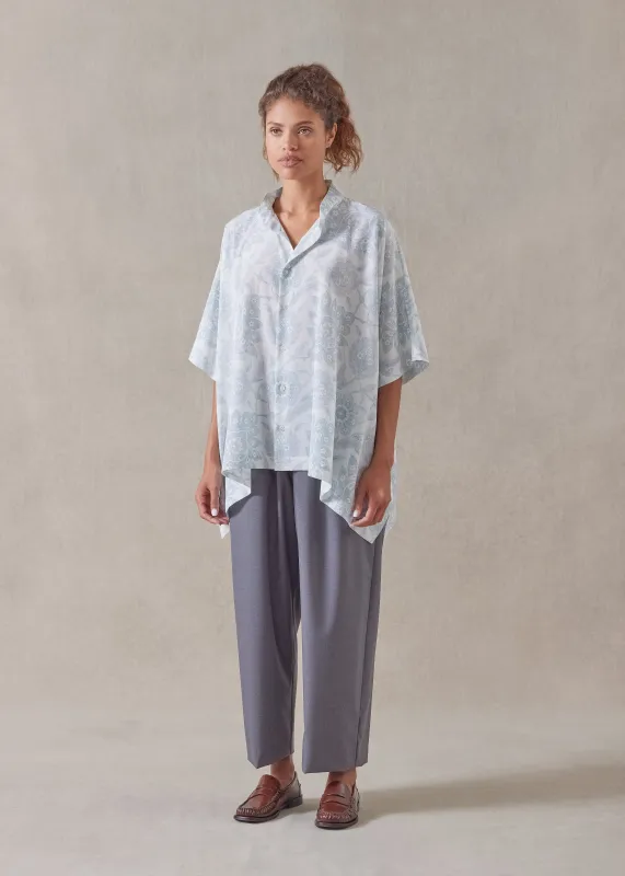 silk collarless longer back kaftan shirt - mid plus sold by eskandar