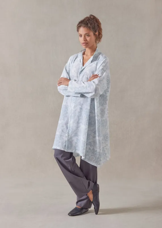 silk wide a-line collarless shirt - very long with slits sold by eskandar