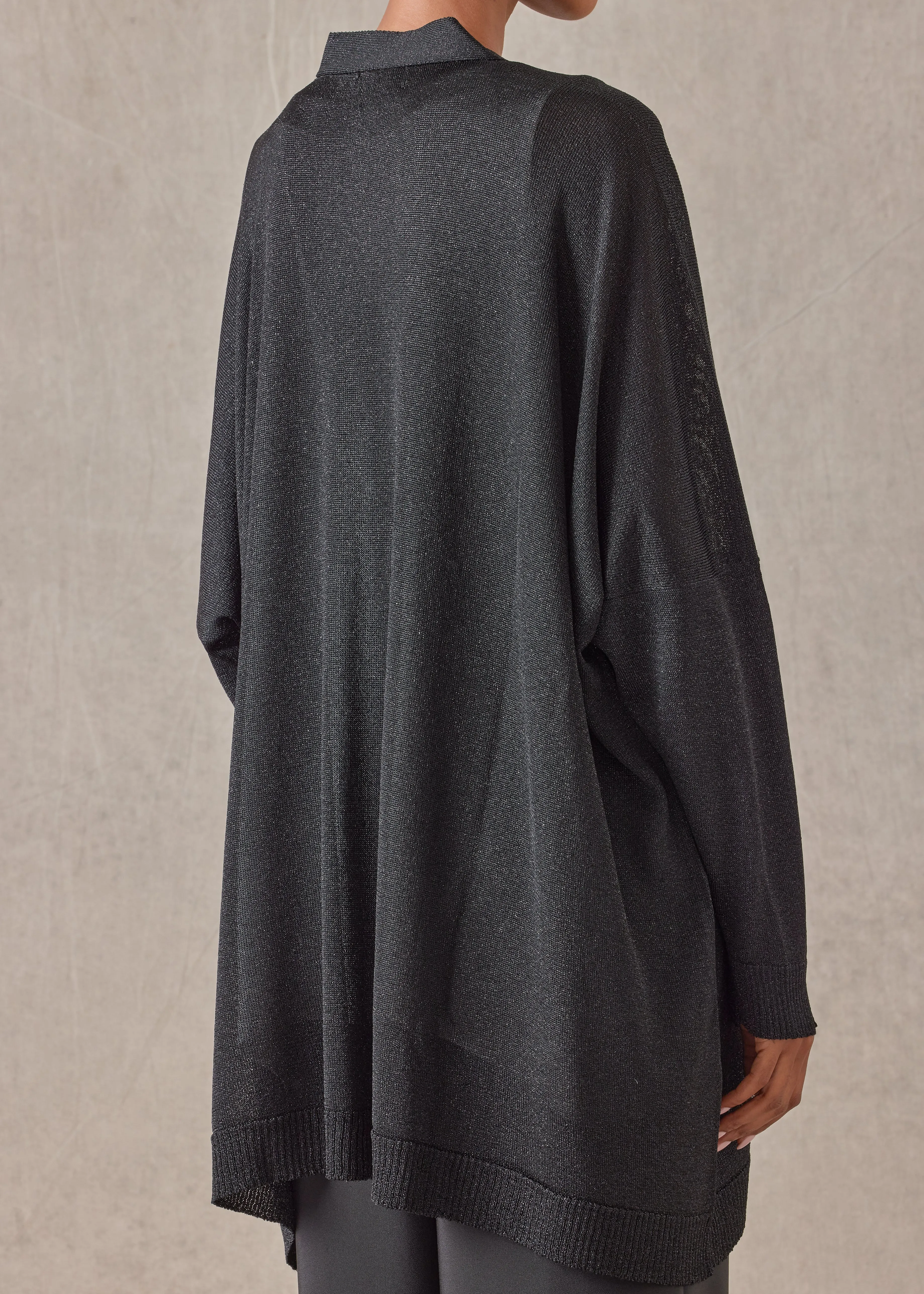 metallicised mix wide v neck knitted cardigan - long (black) sold by eskandar product image thumbnail 5