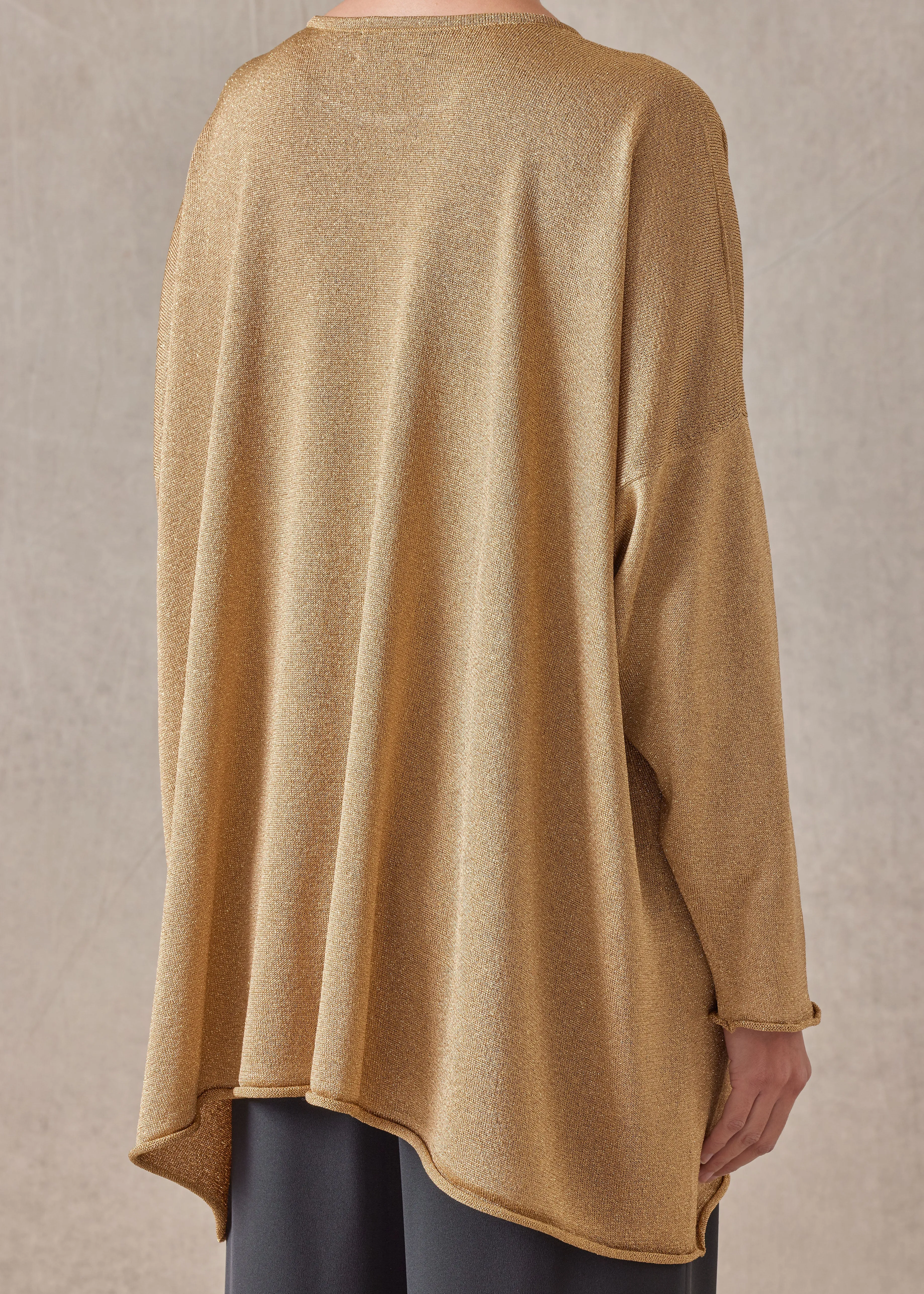 metallicised mix a-line bateau neck knitted sweater - long sold by eskandar product image thumbnail 5