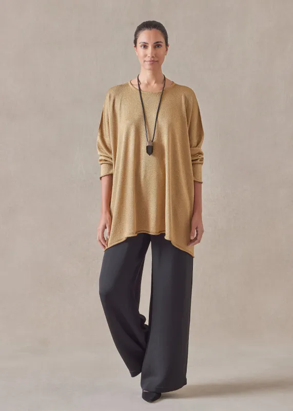 metallicised mix a-line bateau neck knitted sweater - long sold by eskandar