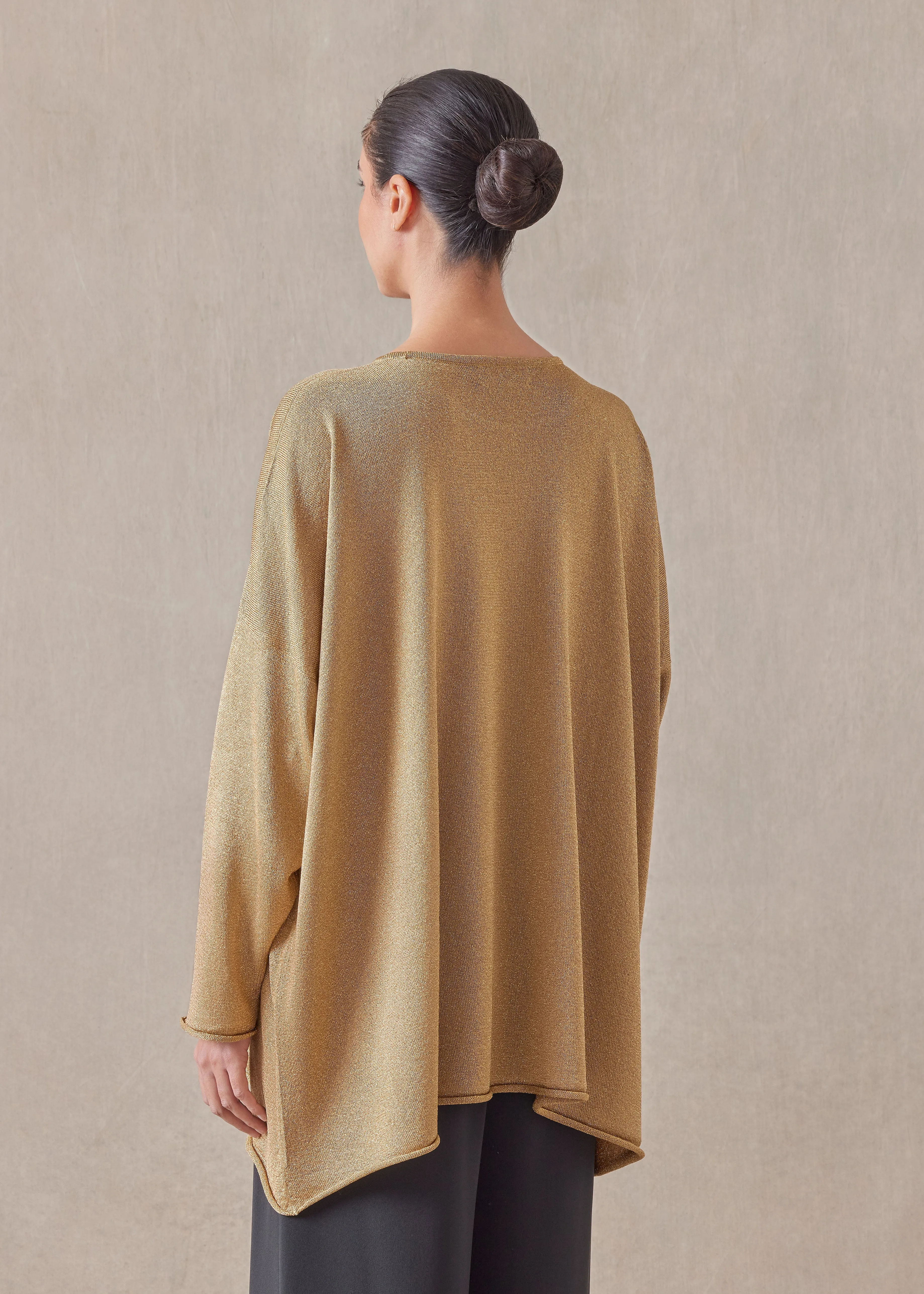 metallicised mix a-line bateau neck knitted sweater - long sold by eskandar product image thumbnail 4