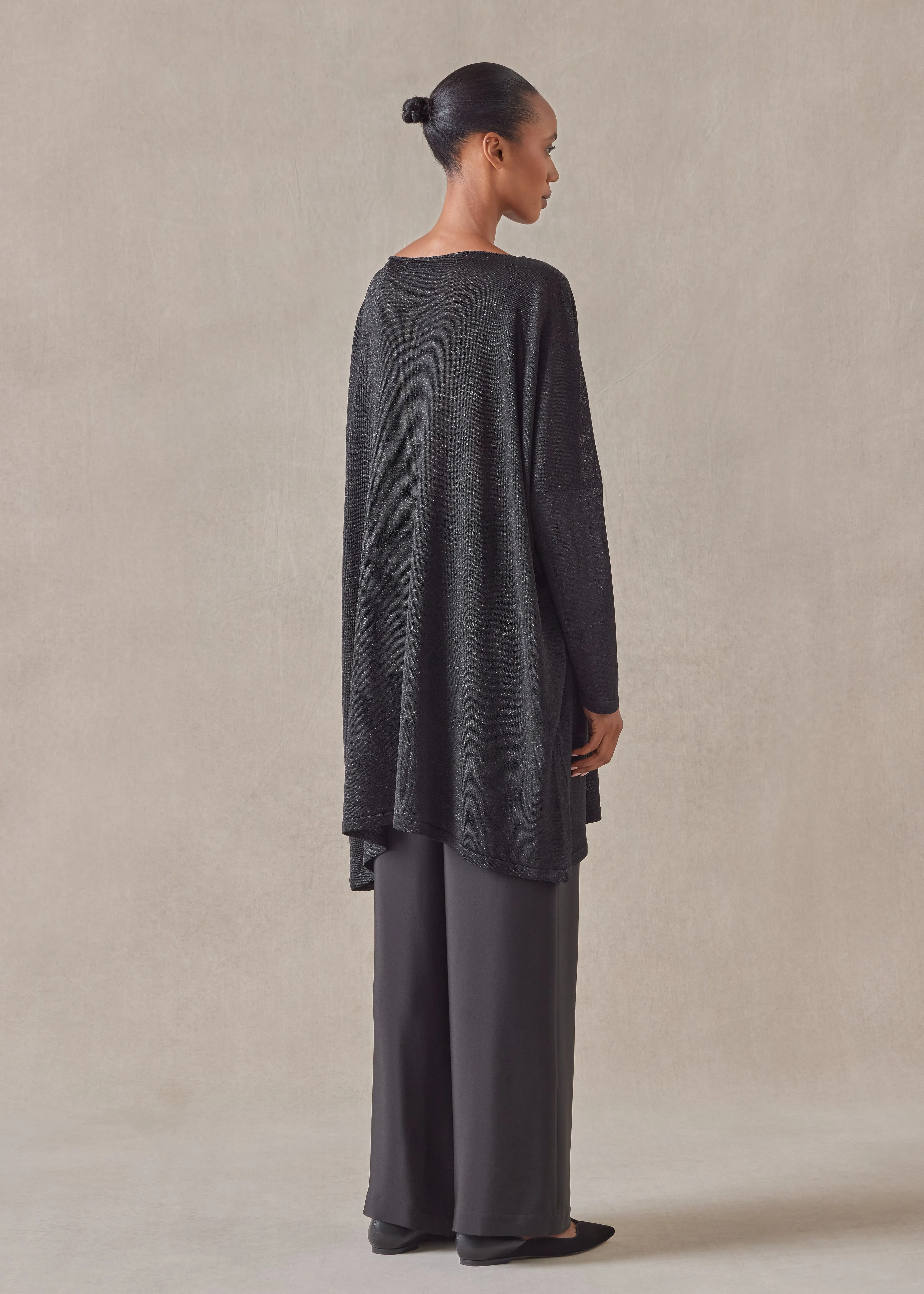 metallicised mix slim sleeve slash neck kaftan knitted sweater - long plus (black) sold by eskandar product image thumbnail 4