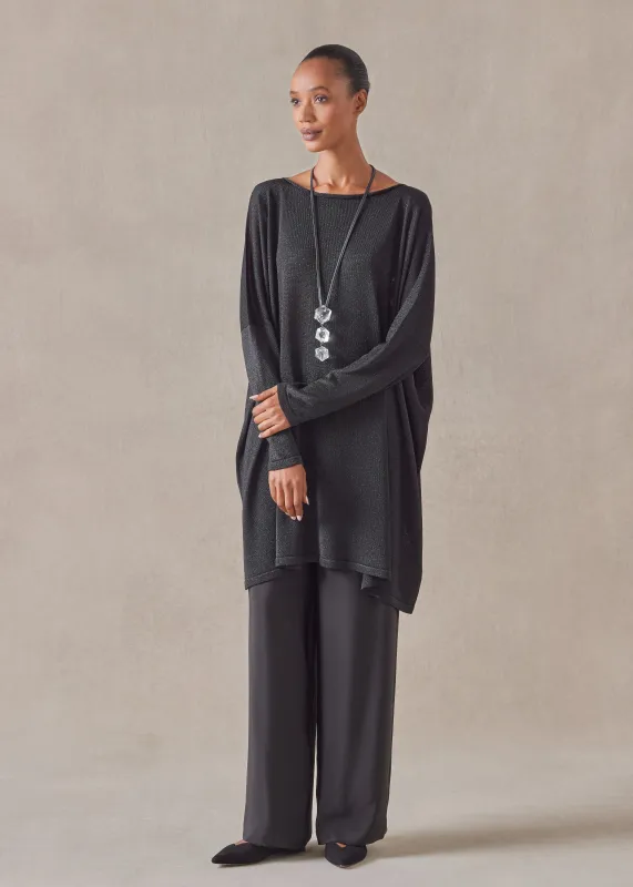 metallicised mix slim sleeve slash neck kaftan knitted sweater - long plus (black) sold by eskandar