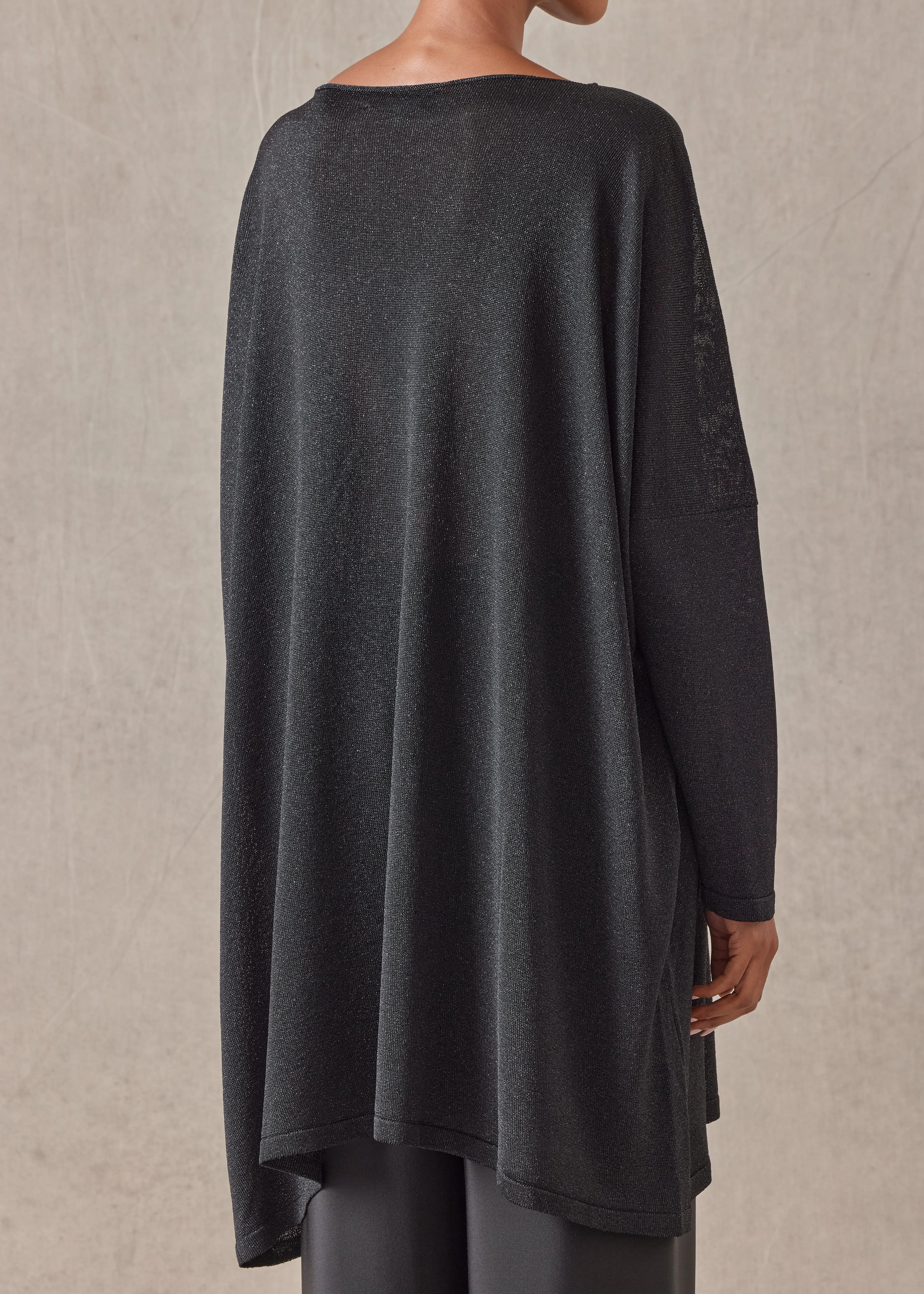 metallicised mix slim sleeve slash neck kaftan knitted sweater - long plus (black) sold by eskandar product image thumbnail 5