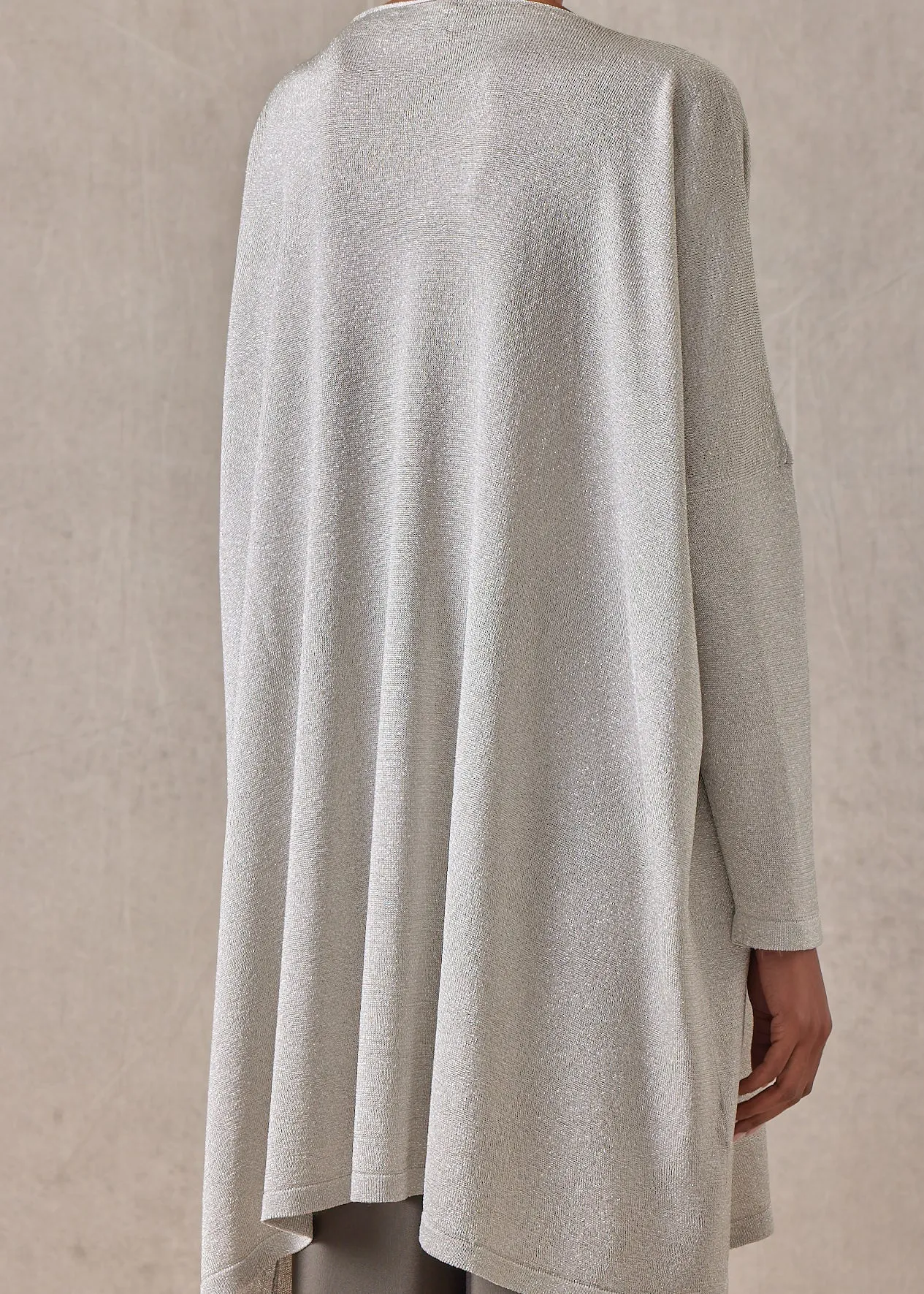 metallicised mix slim sleeve slash neck kaftan knitted sweater - long plus sold by eskandar product image thumbnail 5