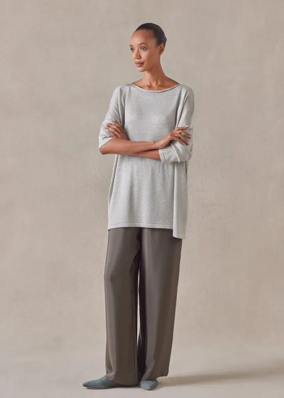 metallicised mix slim sleeve slash neck knitted sweater - mid plus sold by eskandar