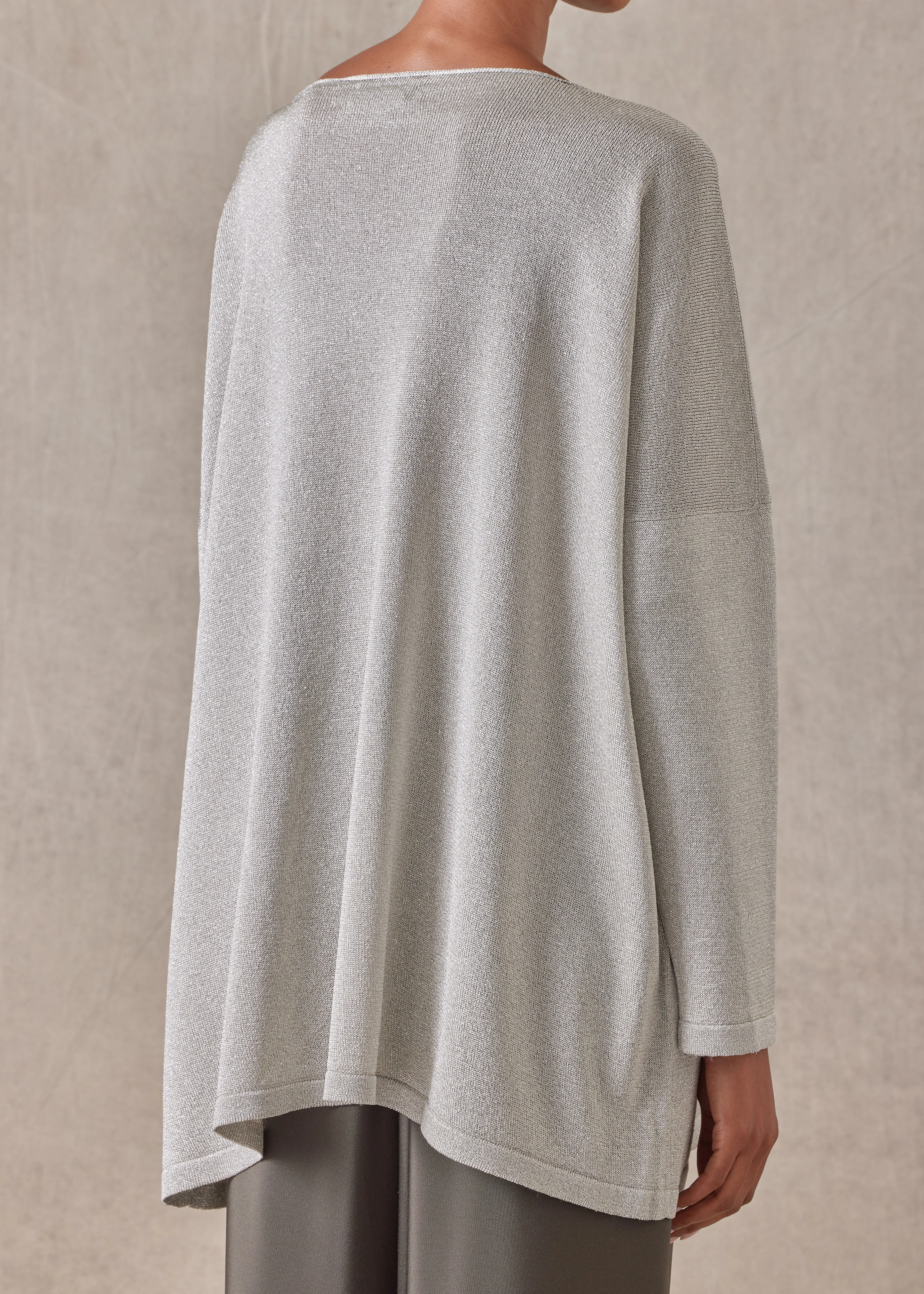 metallicised mix slim sleeve slash neck knitted sweater - mid plus sold by eskandar product image thumbnail 5