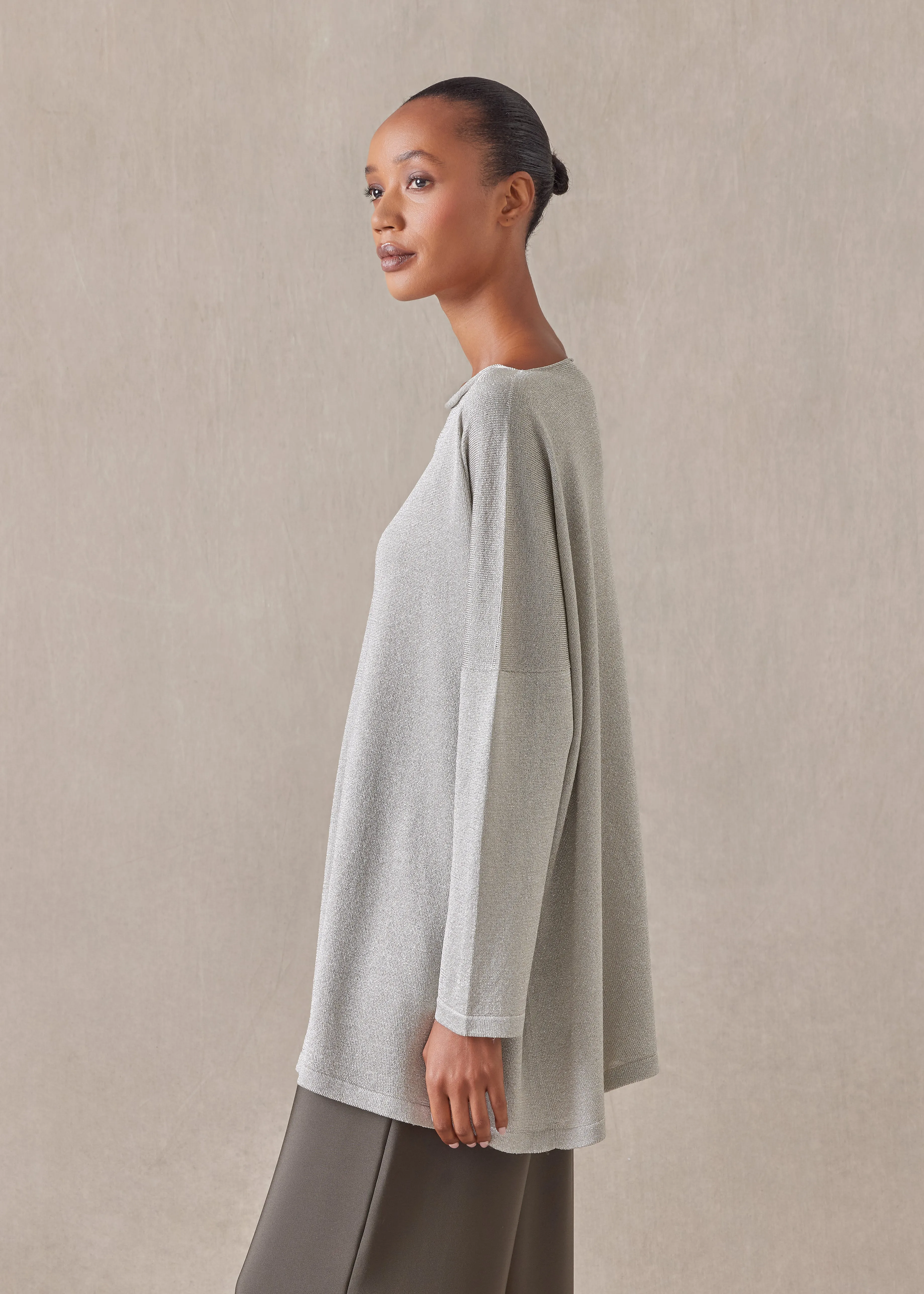 metallicised mix slim sleeve slash neck knitted sweater - mid plus sold by eskandar product image thumbnail 3