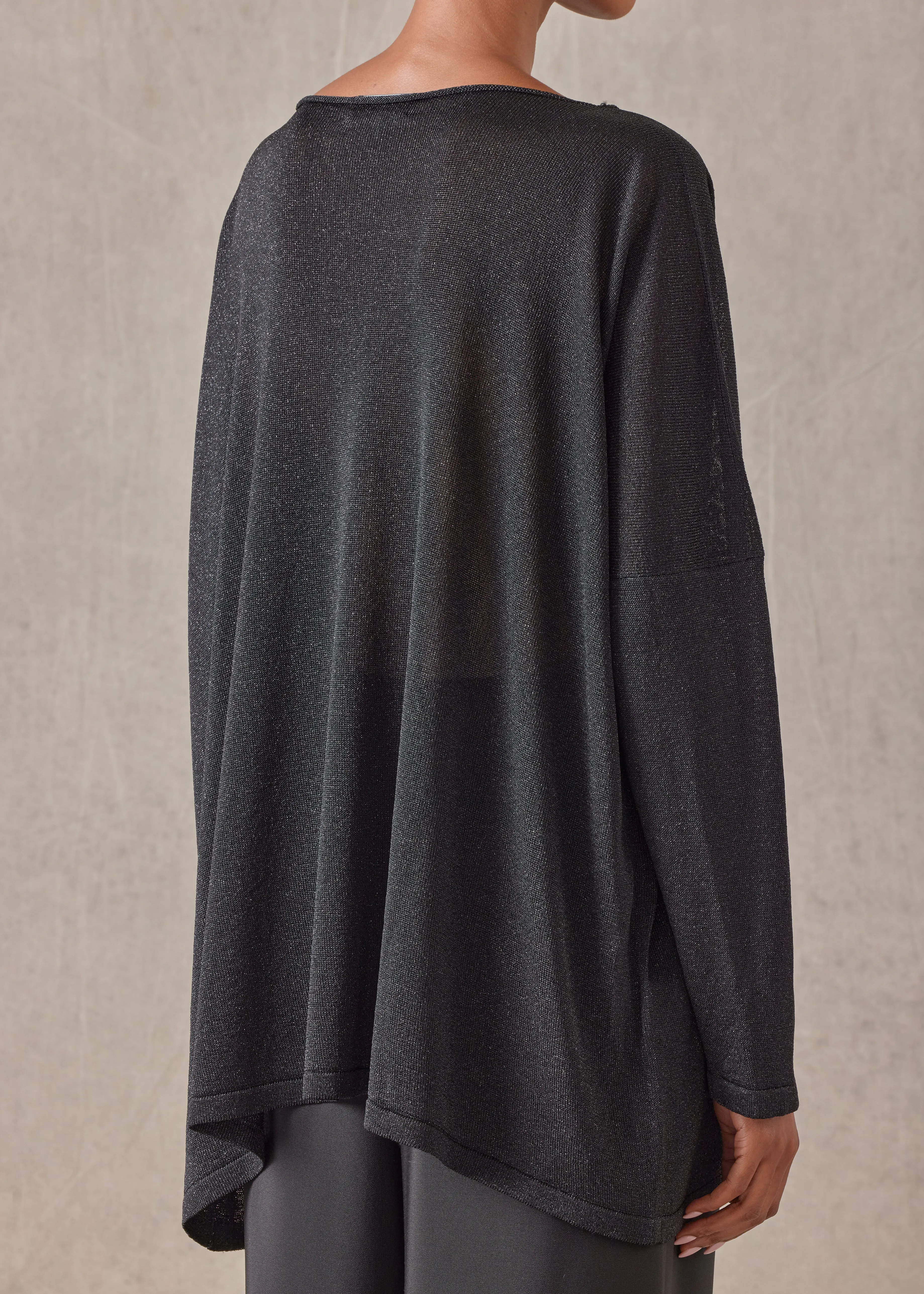 metallicised mix slim sleeve slash neck knitted sweater - mid plus (black) sold by eskandar product image thumbnail 5