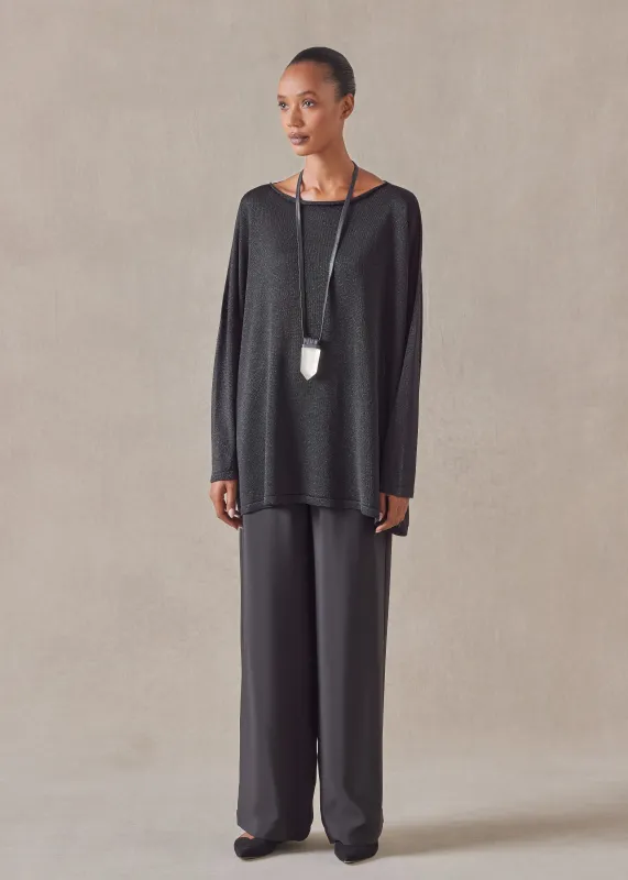 metallicised mix slim sleeve slash neck knitted sweater - mid plus (black) sold by eskandar