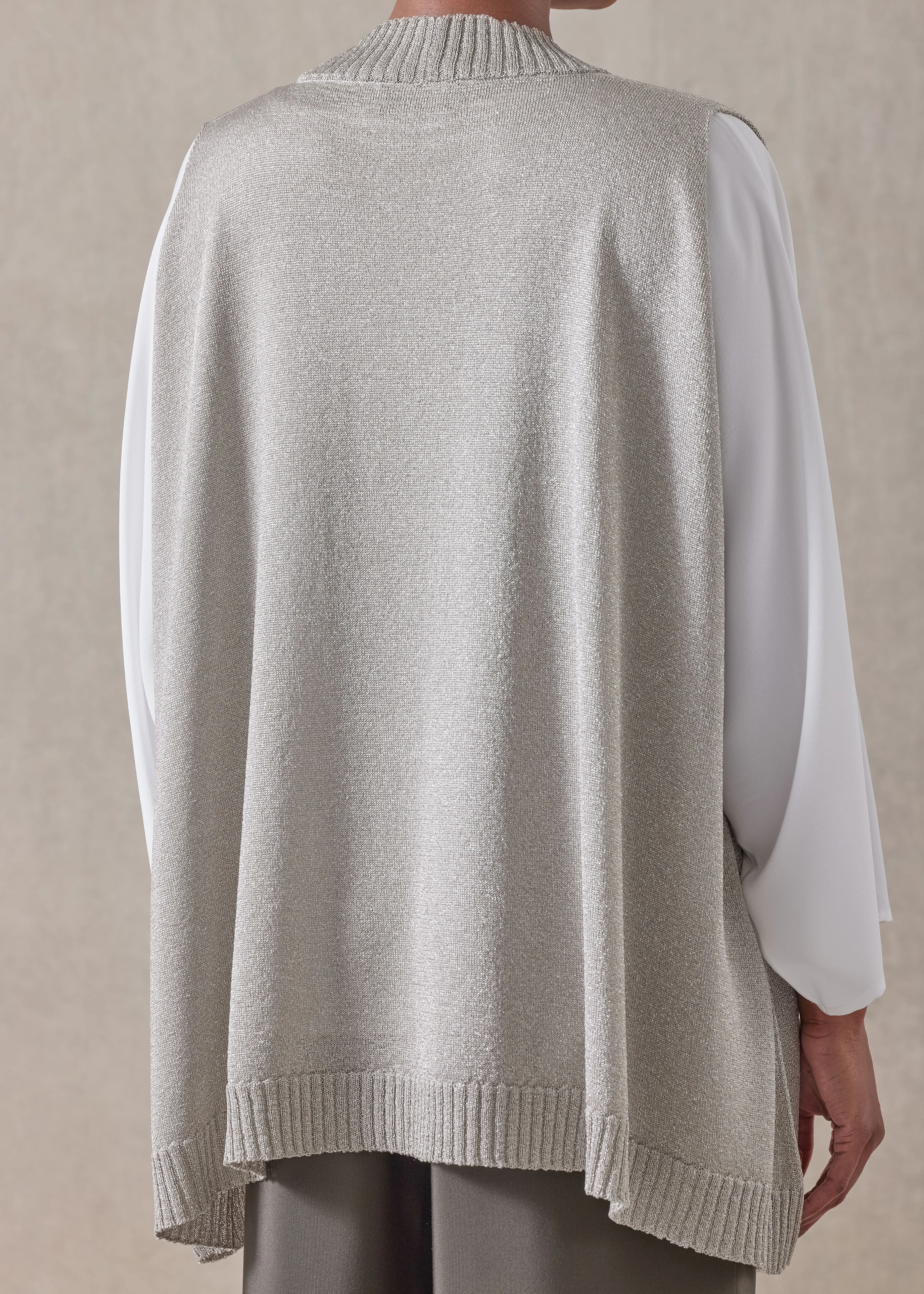 metallicised mix a-line sleeveless deep v-neck knitted sweater - mid plus (champagne) sold by eskandar product image thumbnail 5