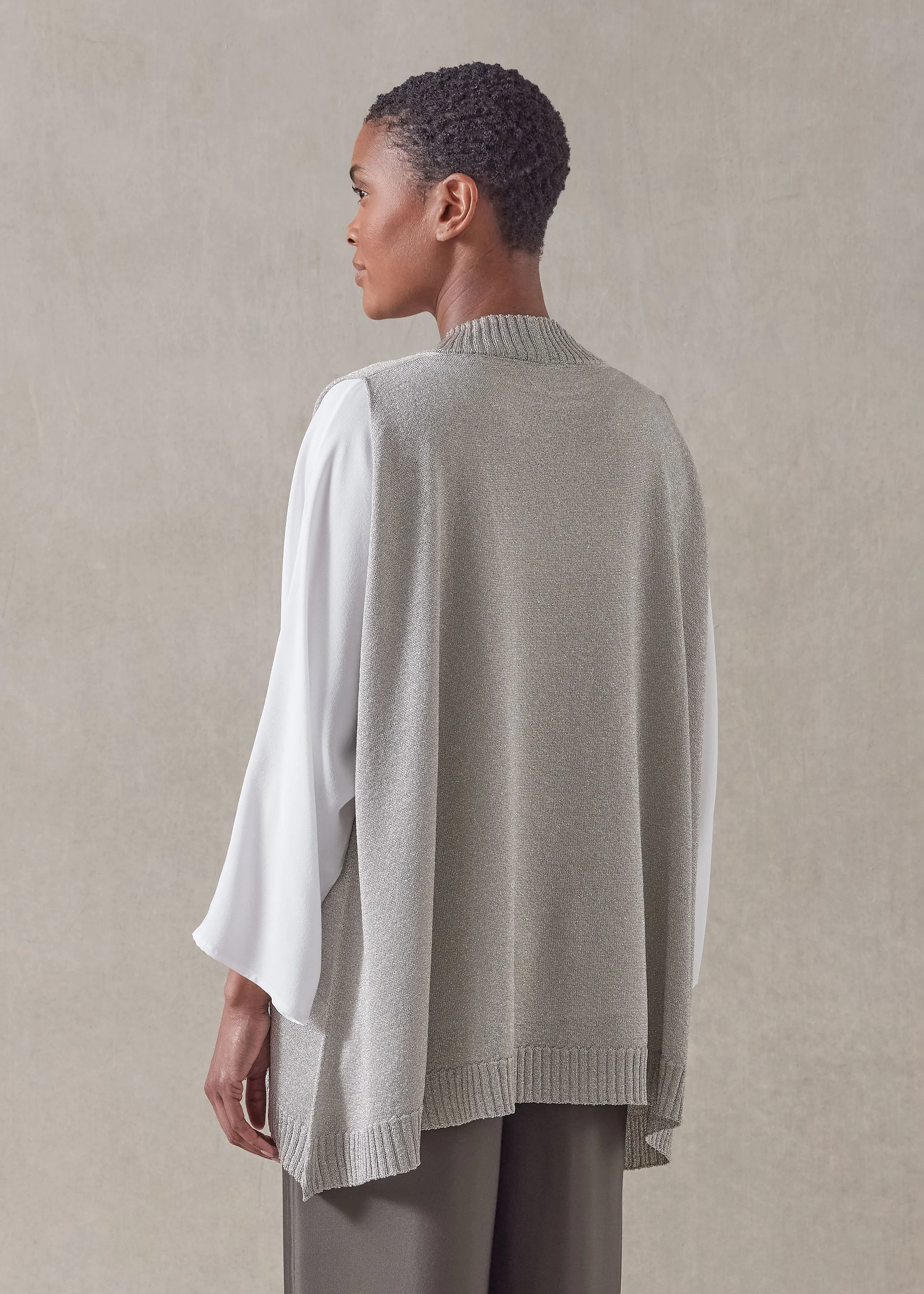 metallicised mix a-line sleeveless deep v-neck knitted sweater - mid plus (champagne) sold by eskandar product image thumbnail 4