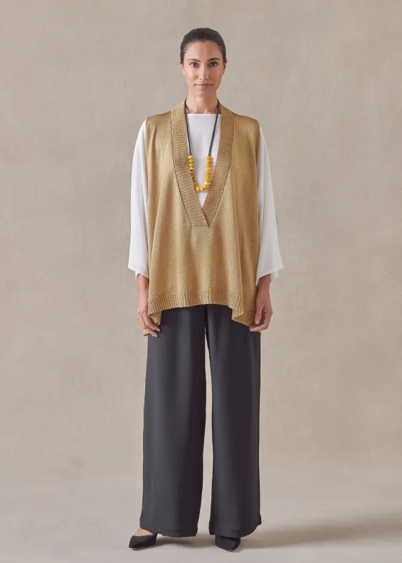 metallicised mix a-line sleeveless deep v-neck knitted sweater - mid plus sold by eskandar