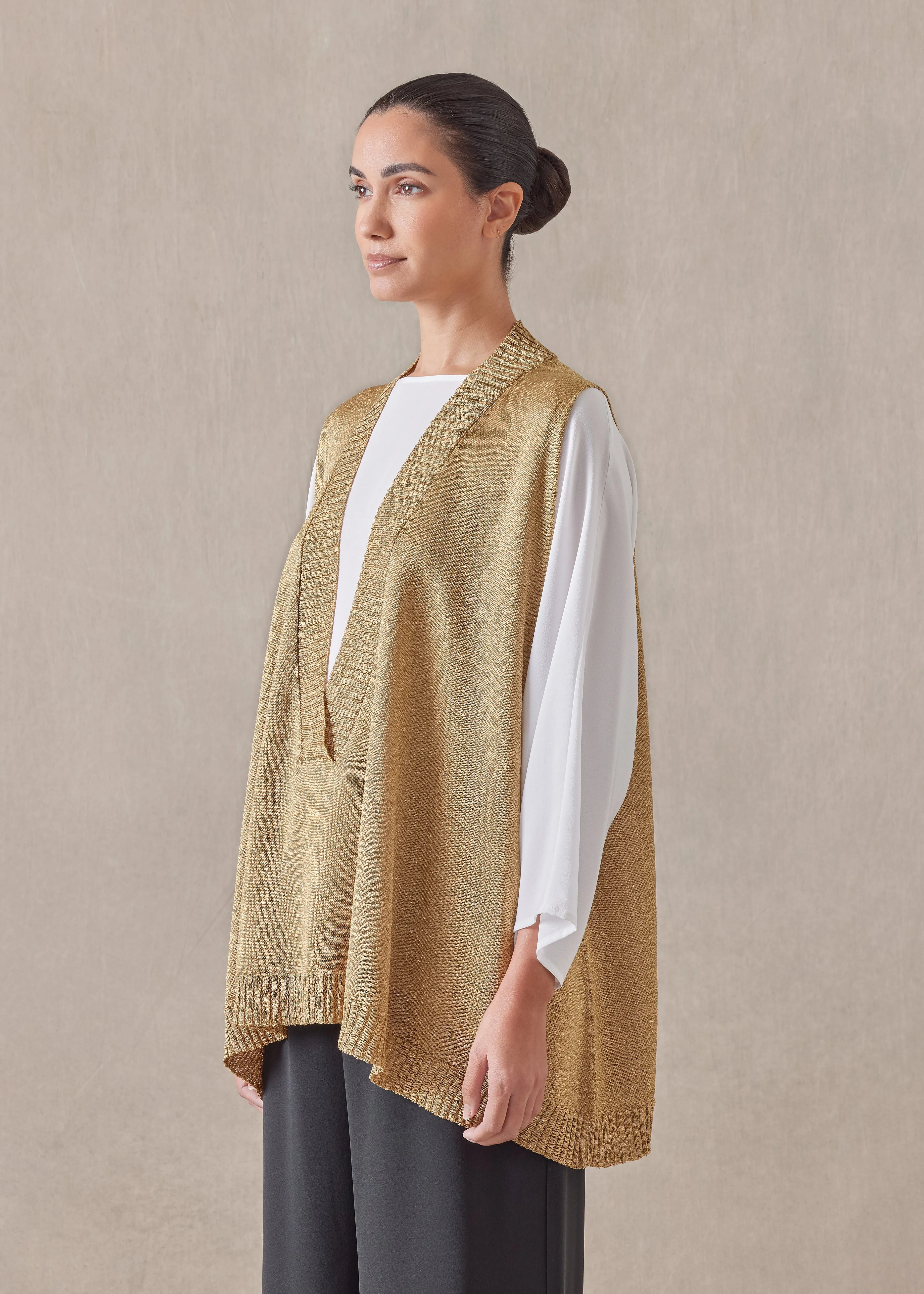 metallicised mix a-line sleeveless deep v-neck knitted sweater - mid plus sold by eskandar product image thumbnail 2