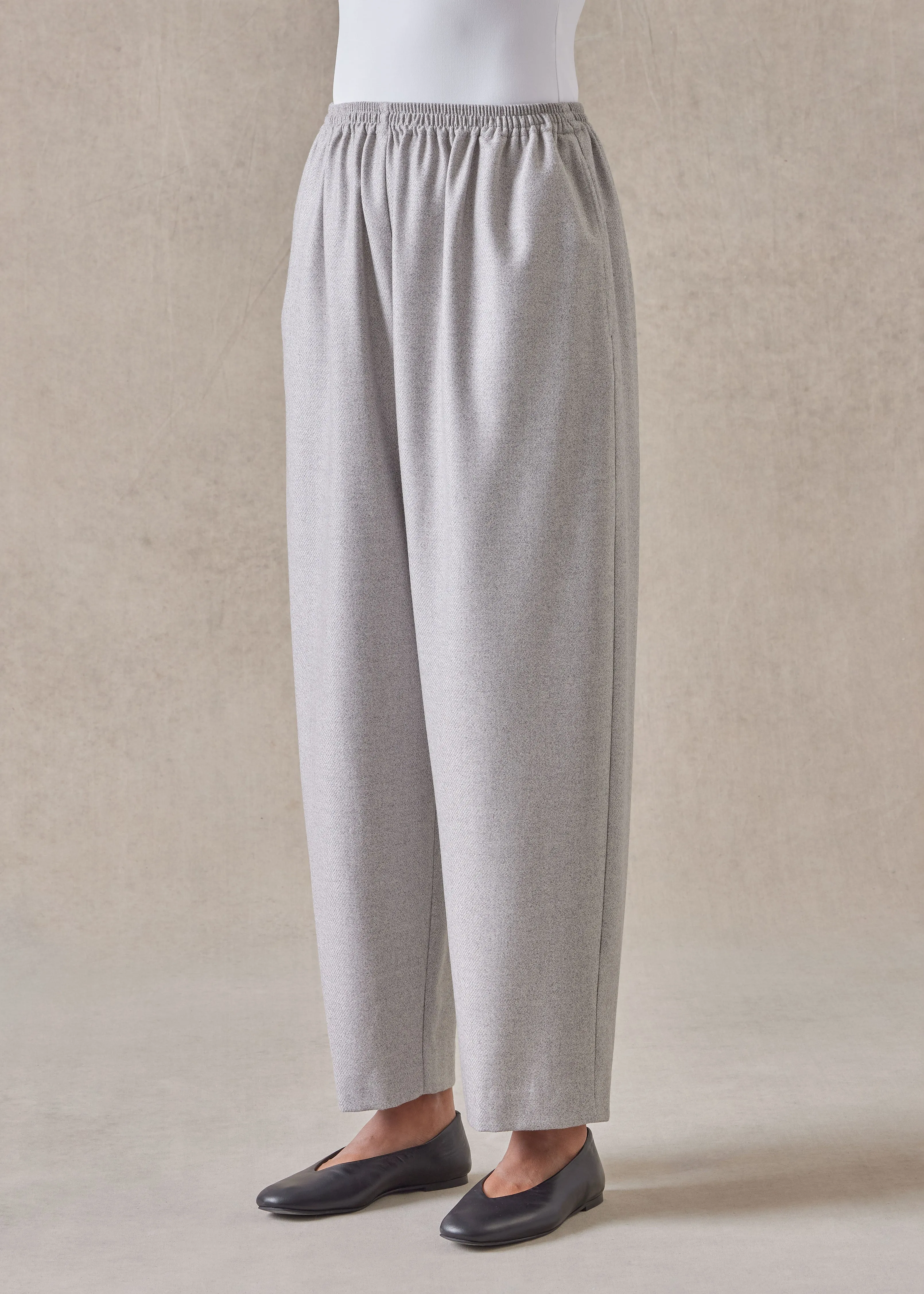 wool silk longer japanese trouser with ankle slits (greypale) sold by eskandar