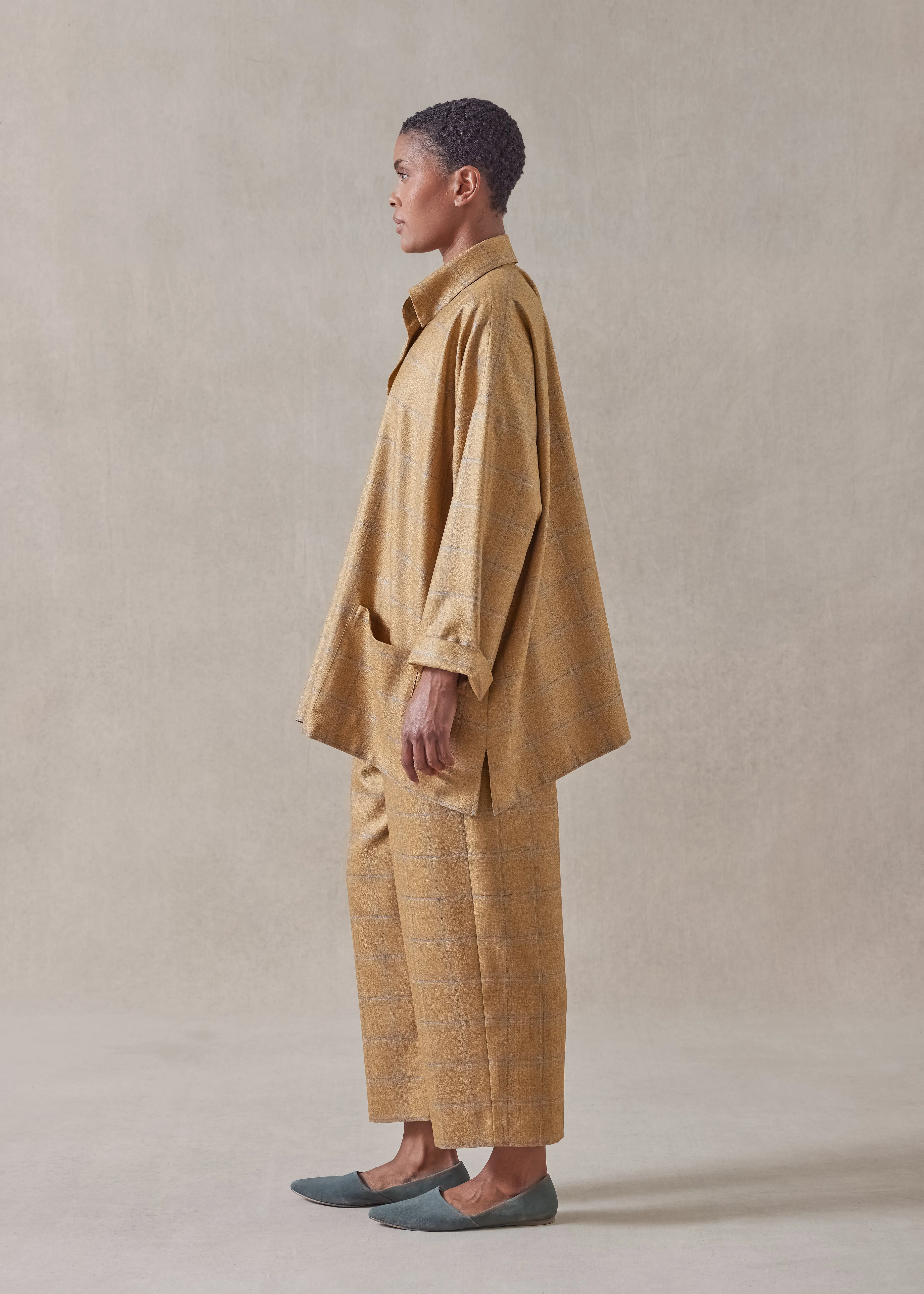 silk cashmere wide a-line shirt jacket with collar - long sold by eskandar product image thumbnail 4