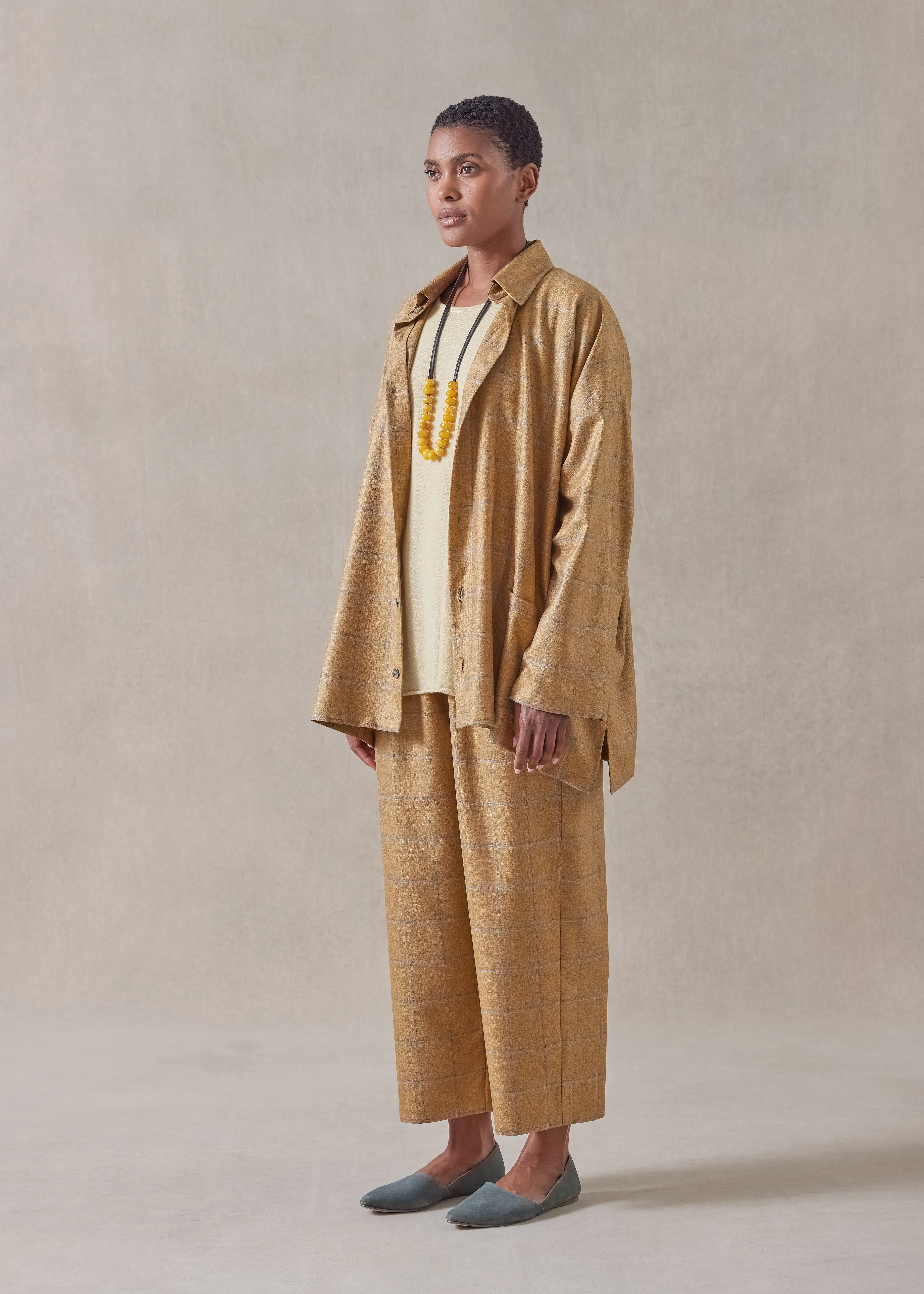 silk cashmere wide a-line shirt jacket with collar - long sold by eskandar product image thumbnail 2