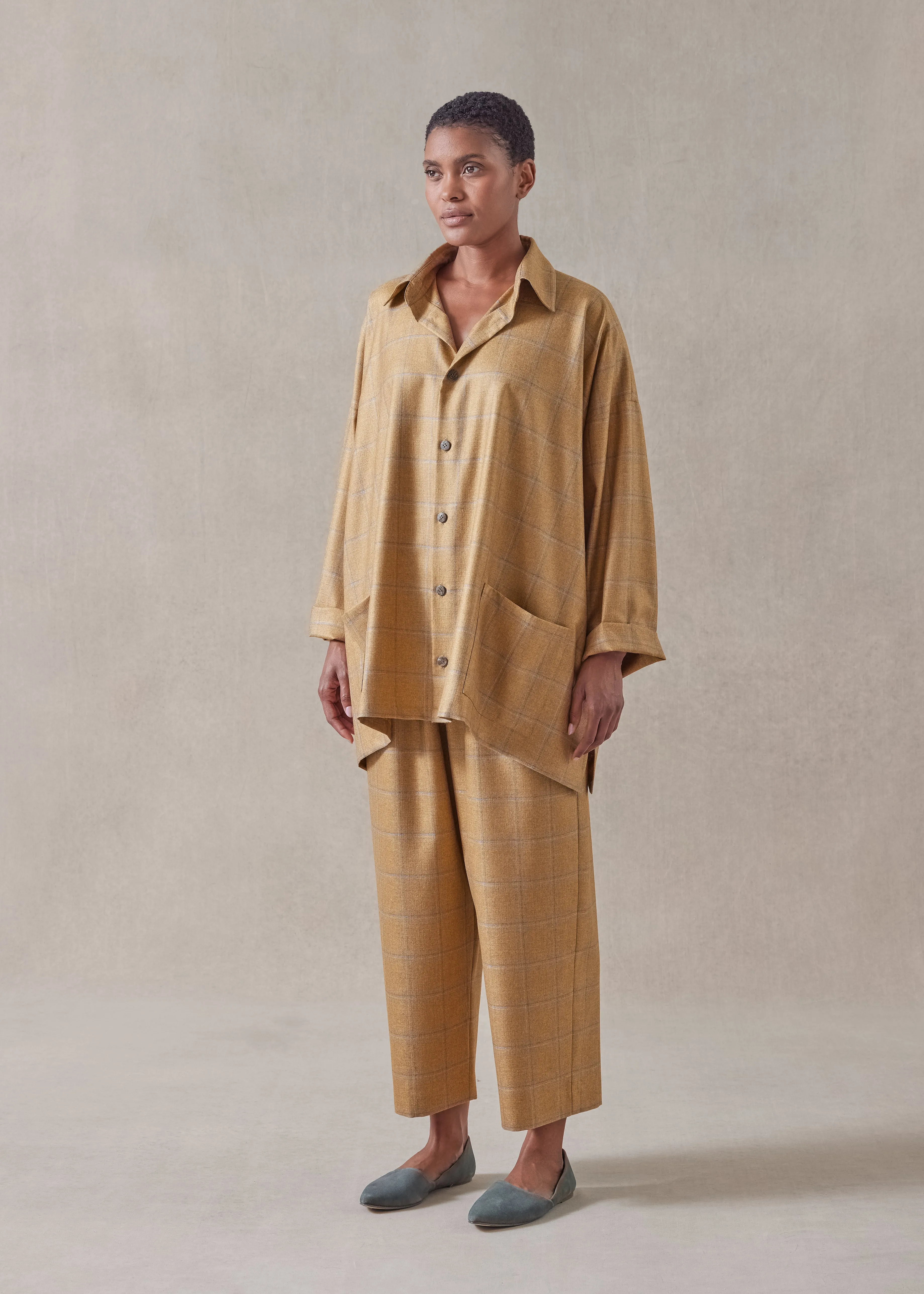 silk cashmere wide a-line shirt jacket with collar - long sold by eskandar product image thumbnail 3