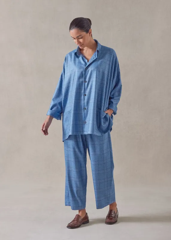 silk cashmere wide a-line shirt jacket with collar - long (bluemix) sold by eskandar