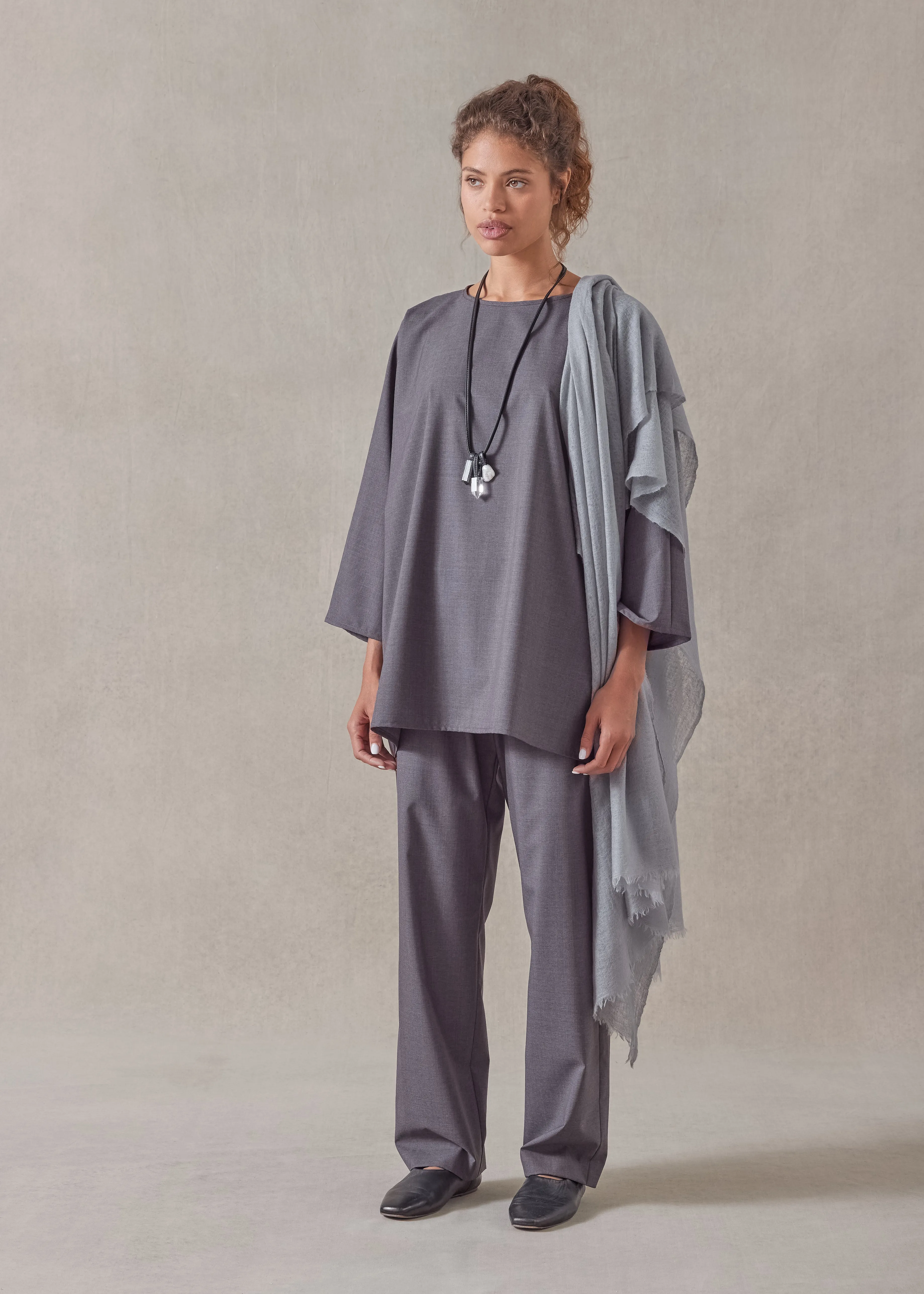 tropical wool boat neck top - long sold by eskandar