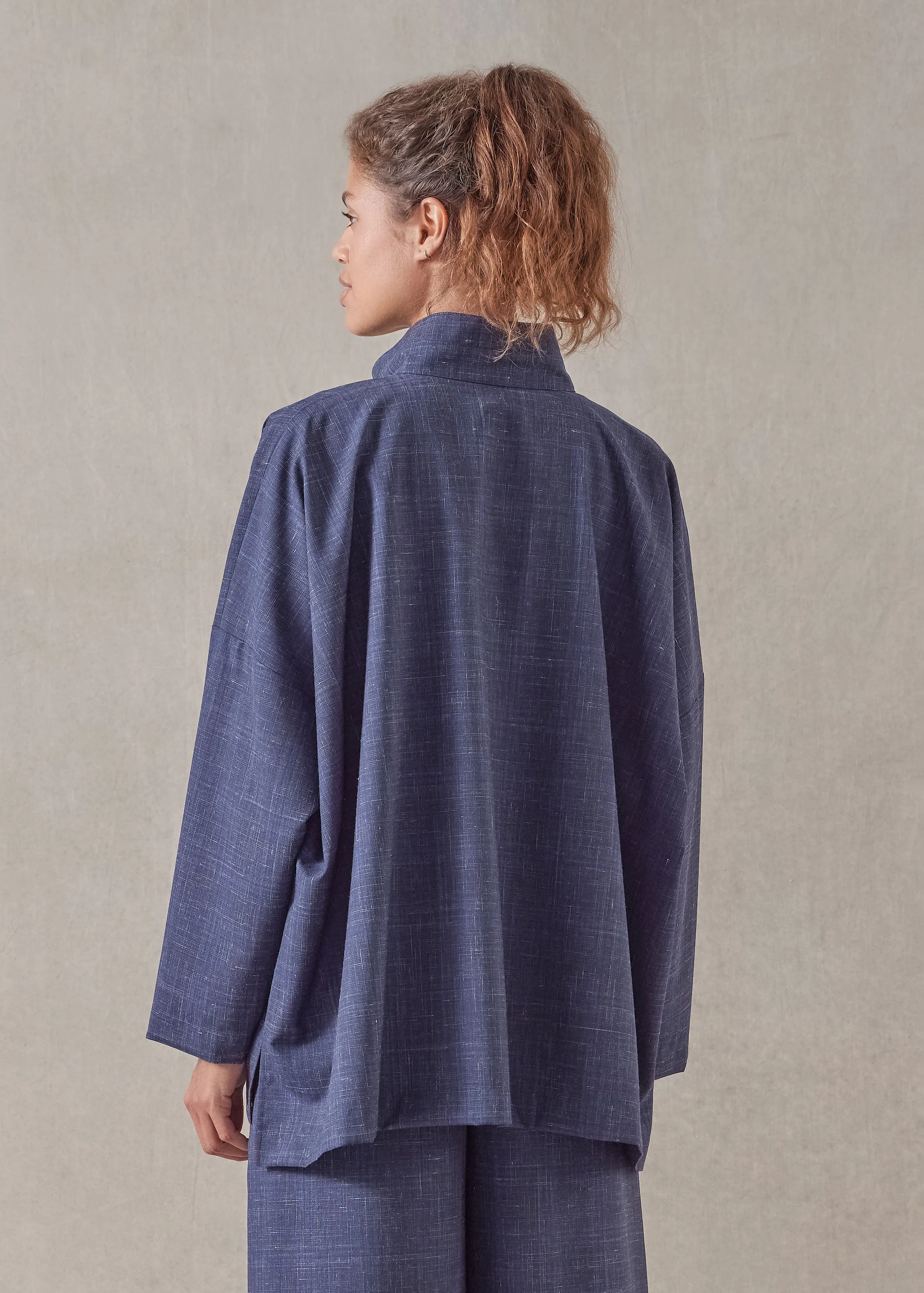 wool linen wide longer back double stand collar shirt jacket - mid plus sold by eskandar product image thumbnail 4