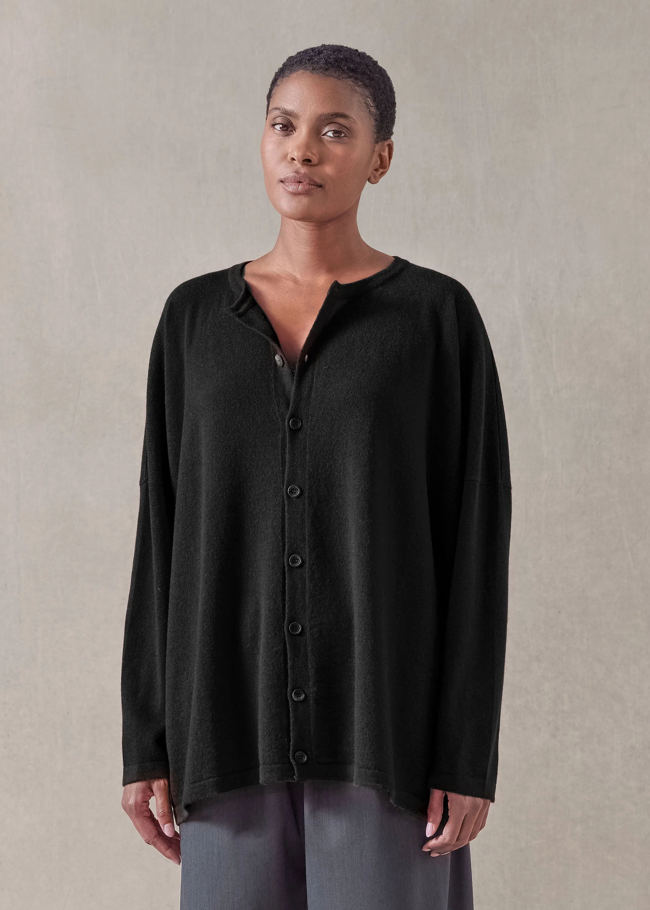 cashmere slim sleeve cardigan - mid plus (black) sold by eskandar product image thumbnail 2