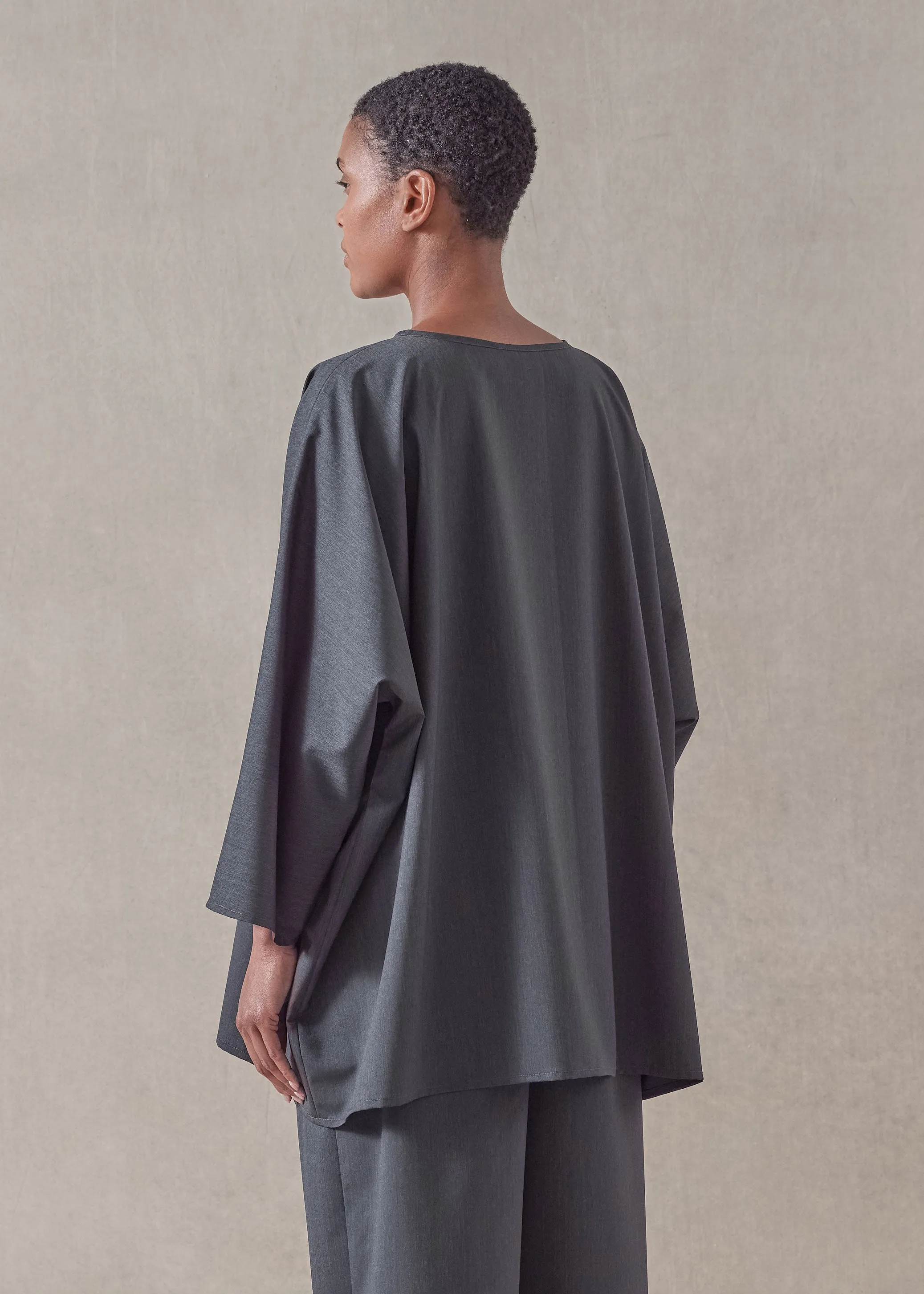 tropical wool boat neck top - long (charcoal) sold by eskandar product image thumbnail 5