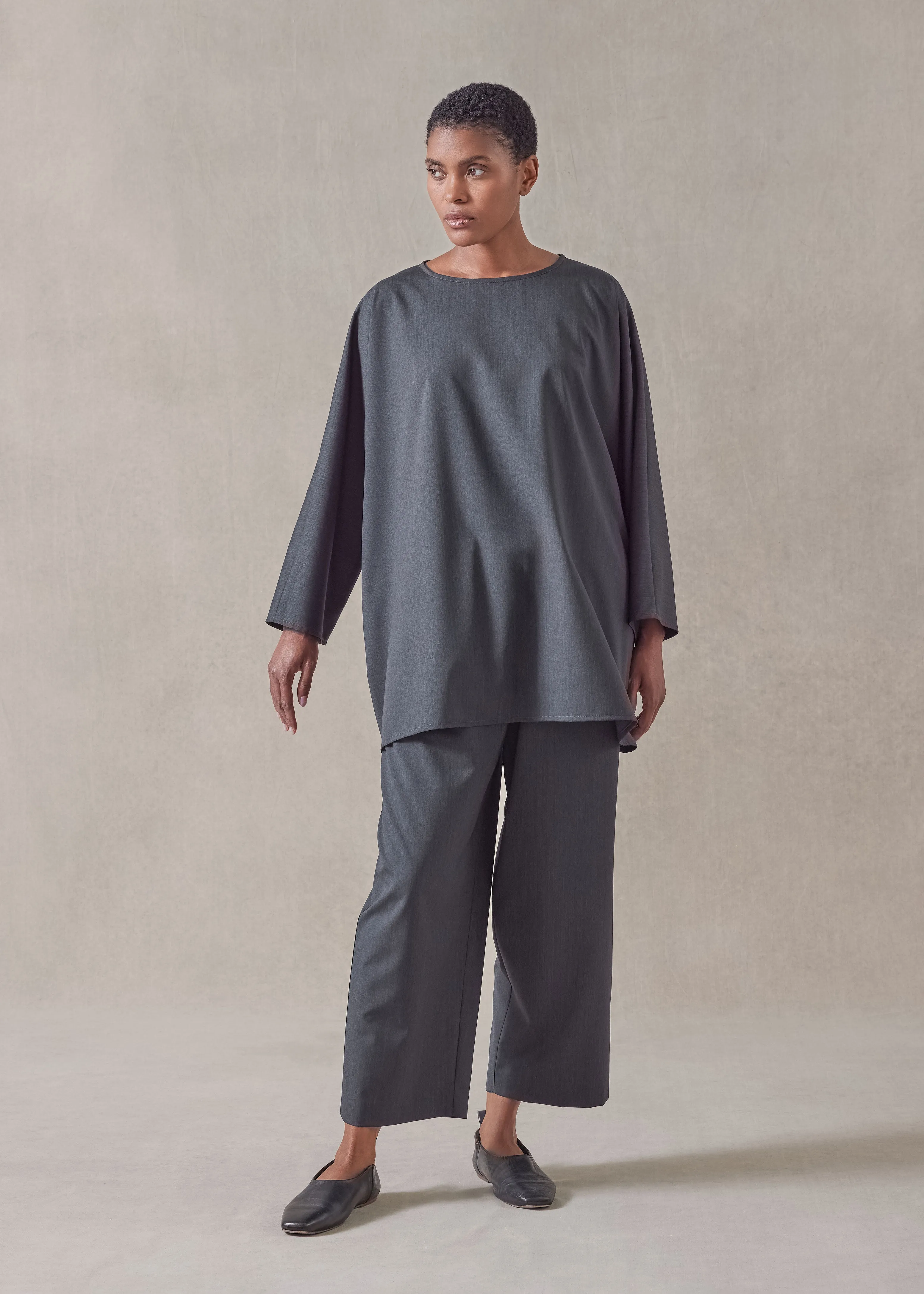 tropical wool boat neck top - long (charcoal) sold by eskandar product image thumbnail 2