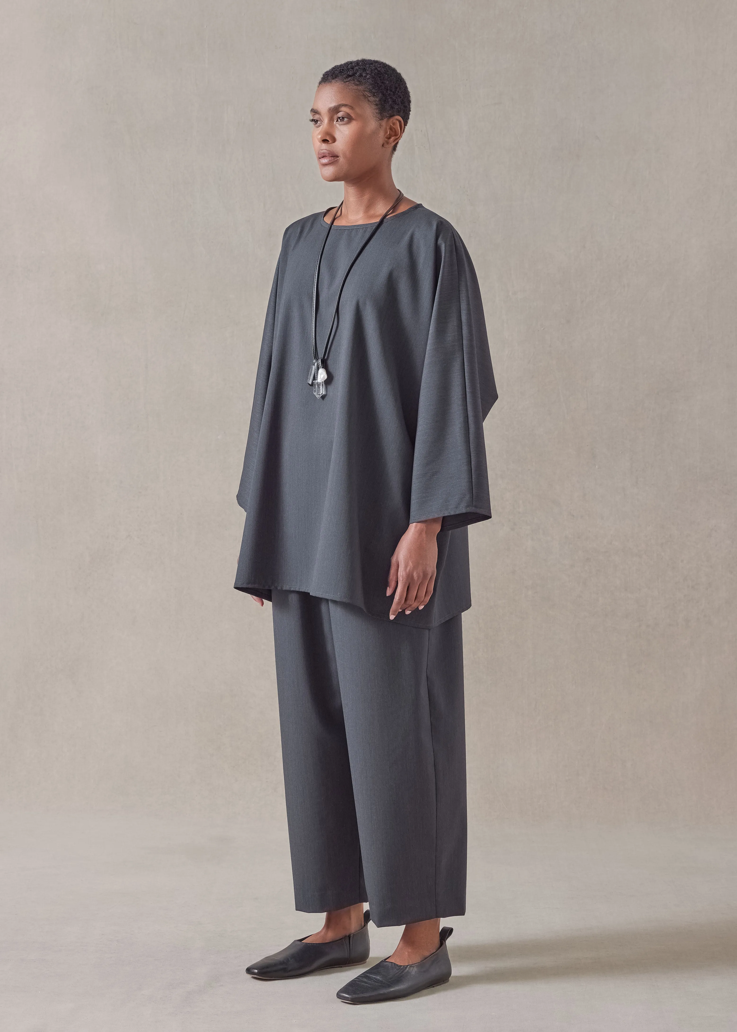 tropical wool boat neck top - long (charcoal) sold by eskandar