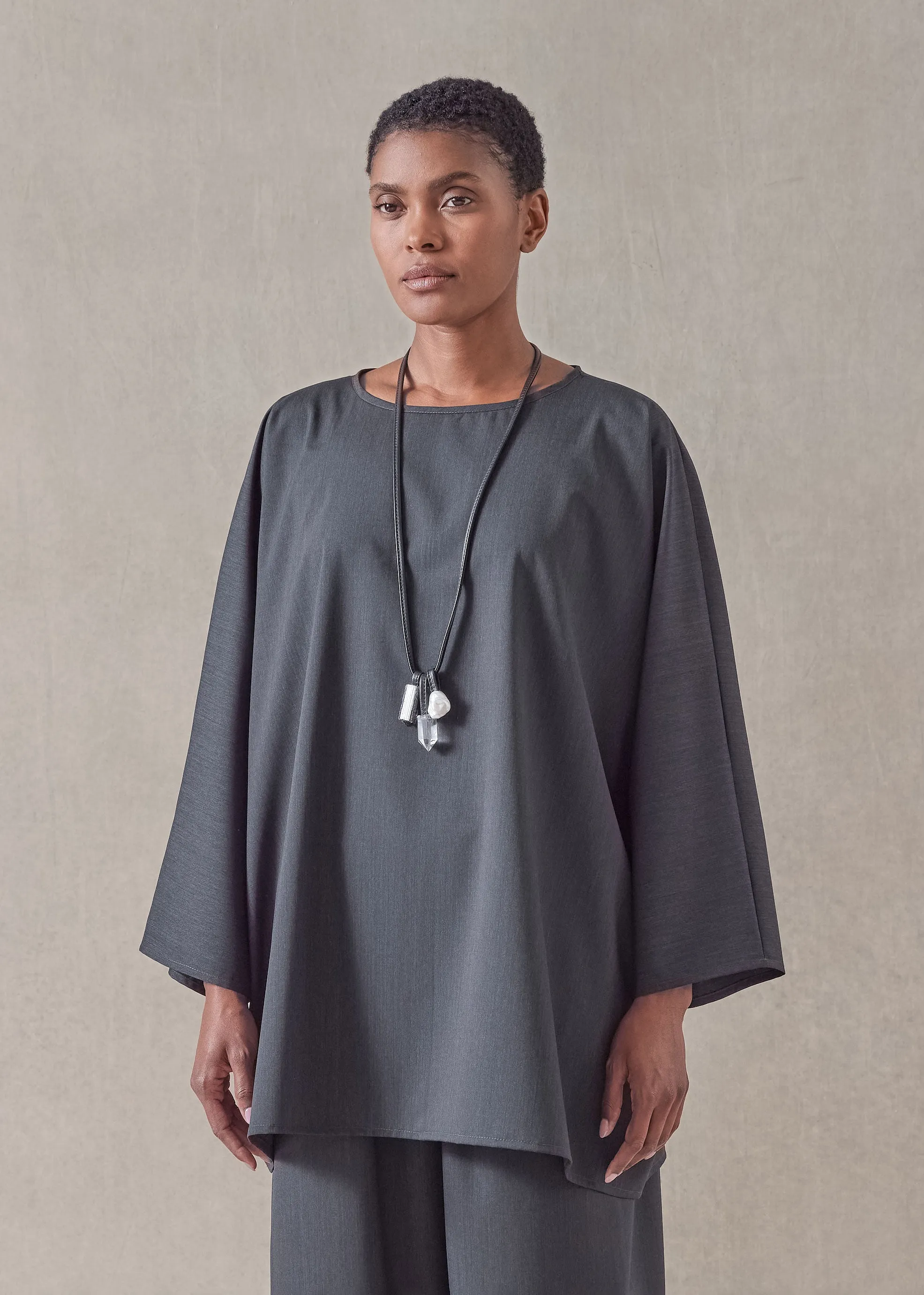 tropical wool boat neck top - long (charcoal) sold by eskandar product image thumbnail 3