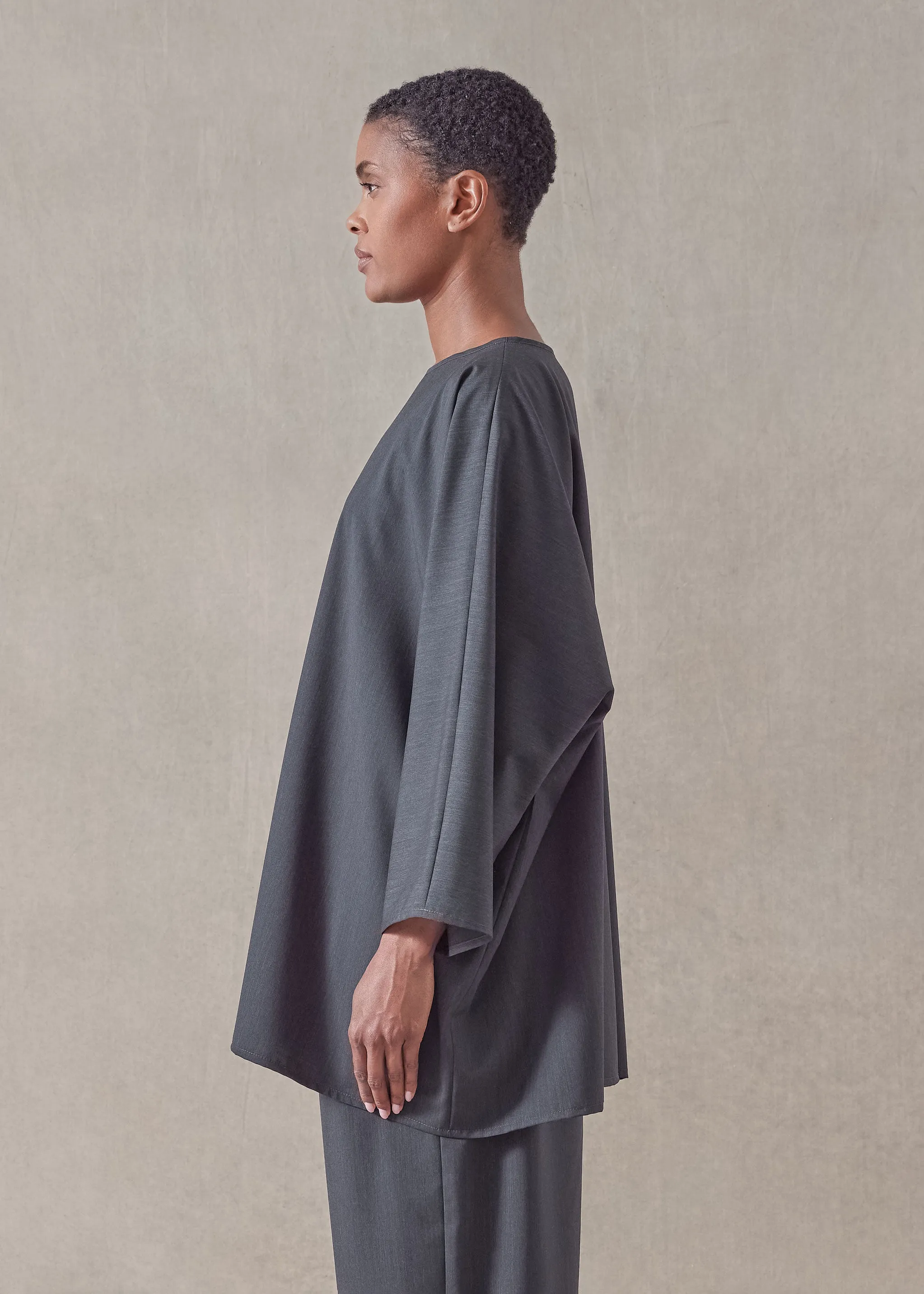 tropical wool boat neck top - long (charcoal) sold by eskandar product image thumbnail 4