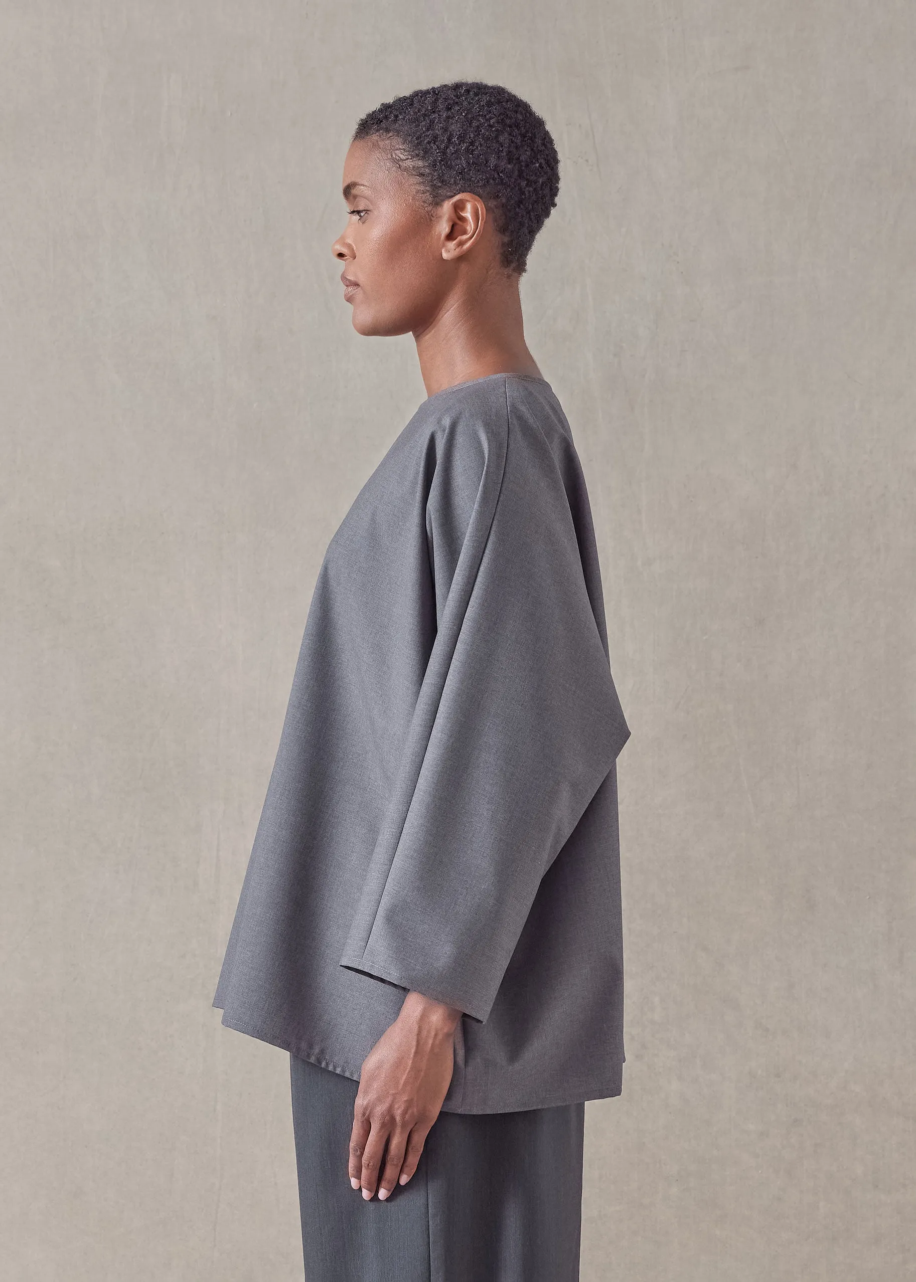 tropical wool boat neck top - mid (lightgrey) sold by eskandar product image thumbnail 3