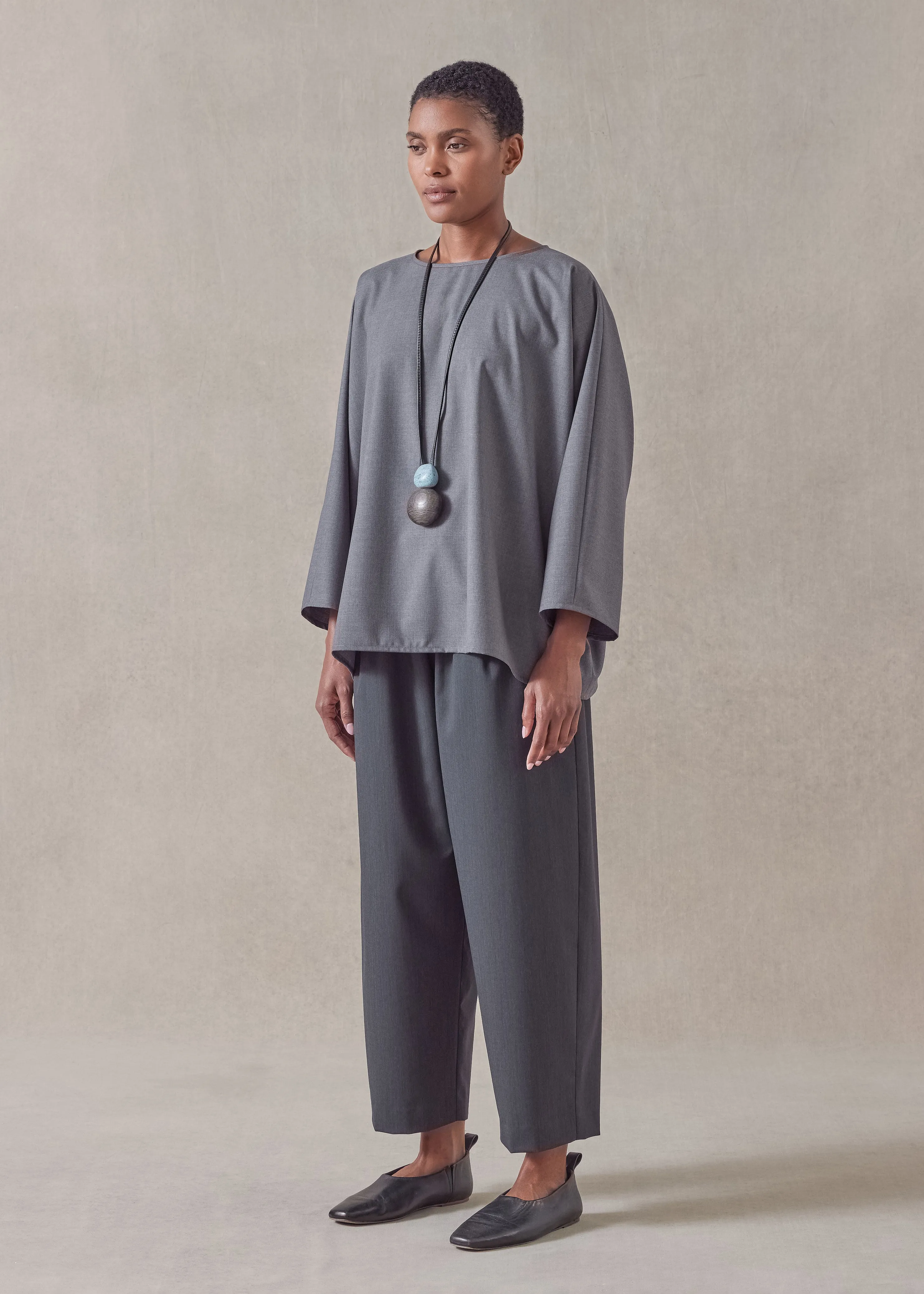 tropical wool boat neck top - mid (lightgrey) sold by eskandar