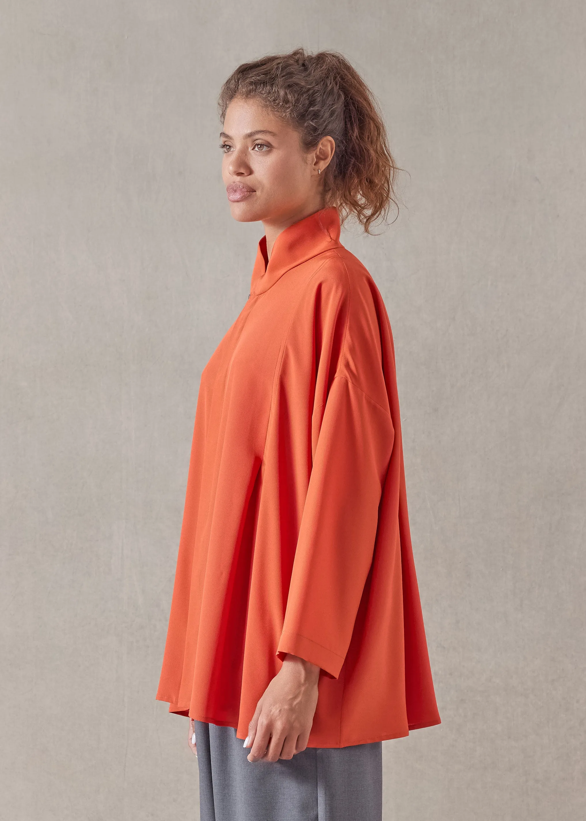 silk pleated shoulder swing shirt with chinese collar - long sold by eskandar product image thumbnail 2