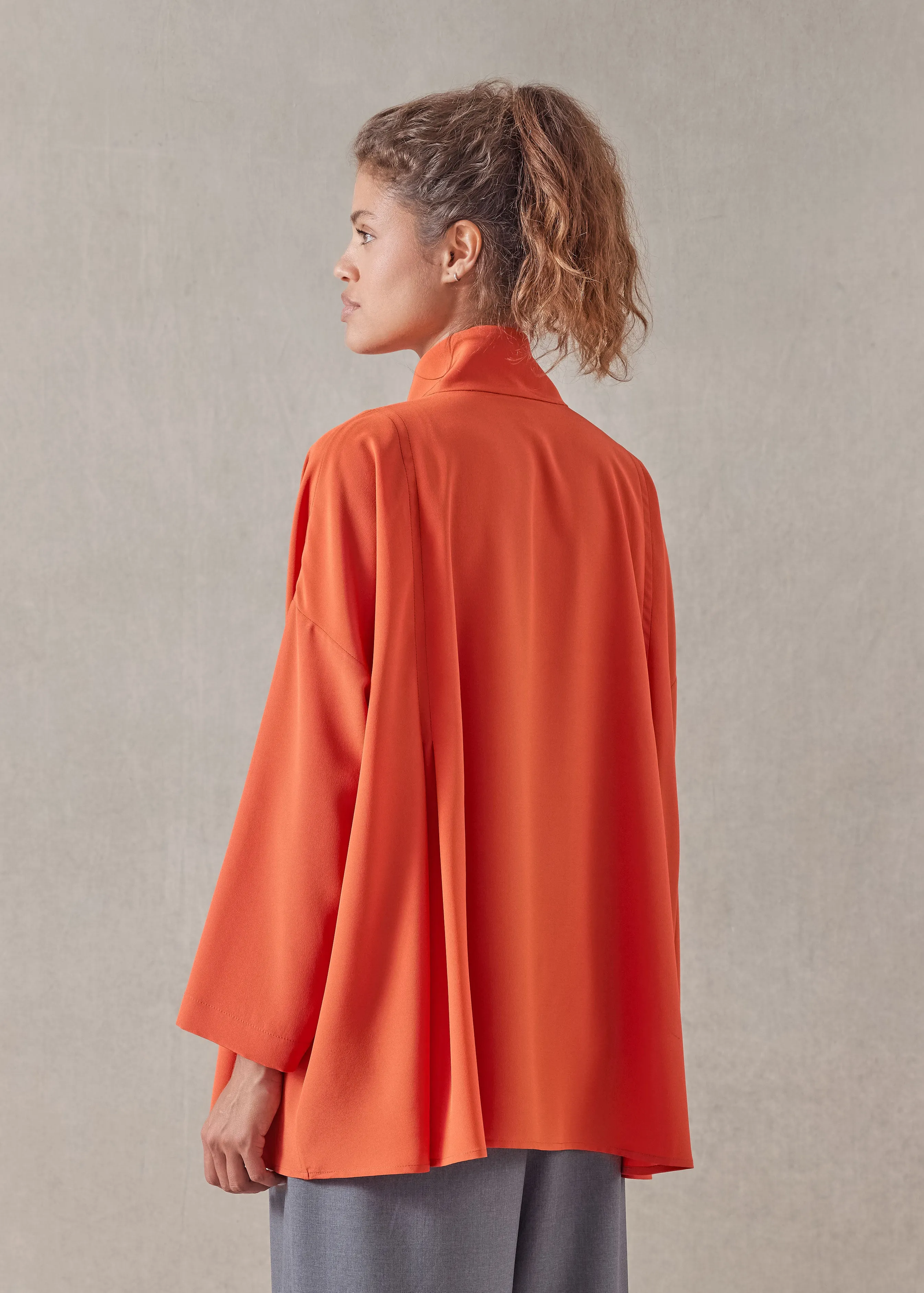 silk pleated shoulder swing shirt with chinese collar - long sold by eskandar product image thumbnail 3