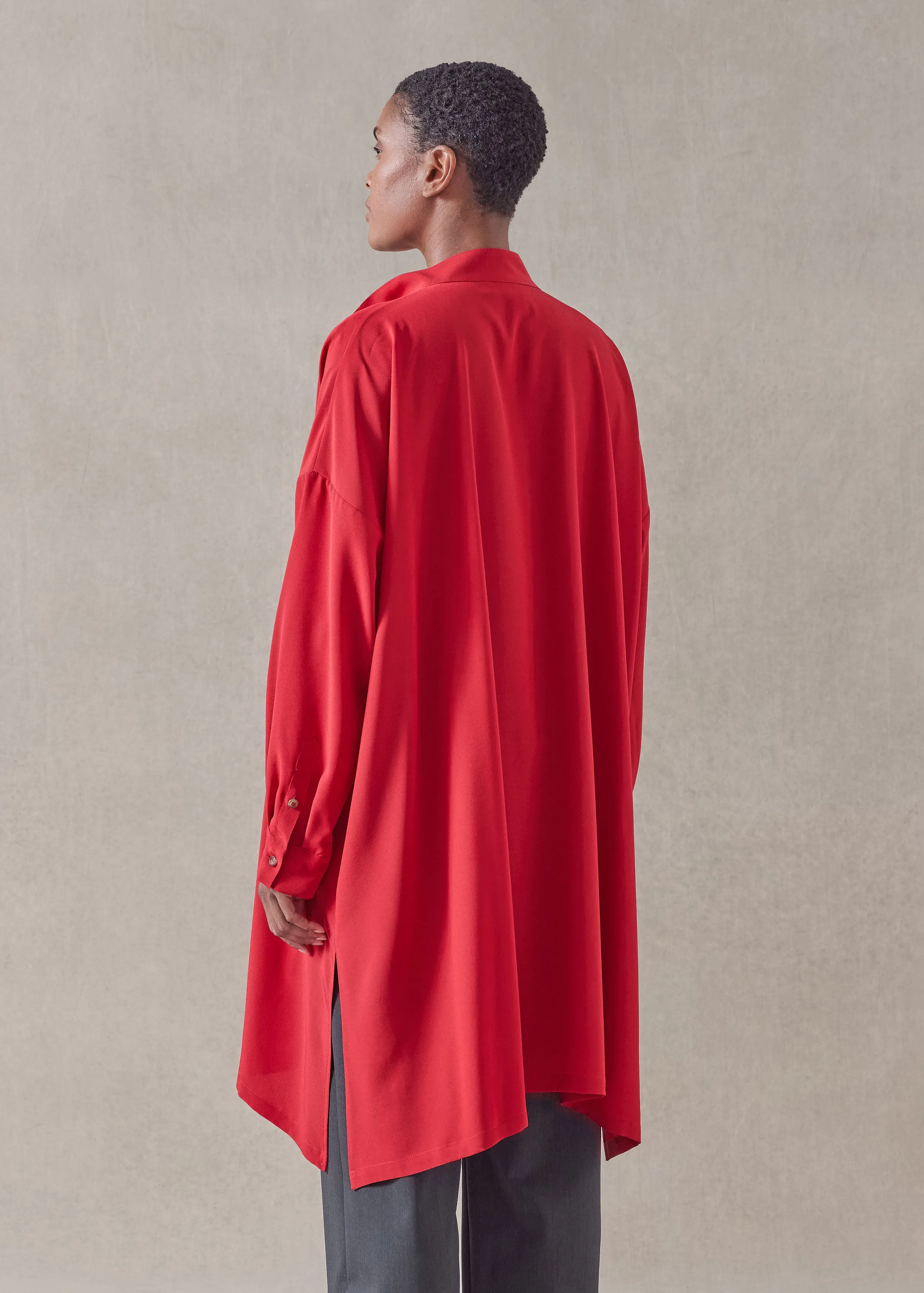 silk wide a-line collarless shirt - very long with slits sold by eskandar product image thumbnail 4