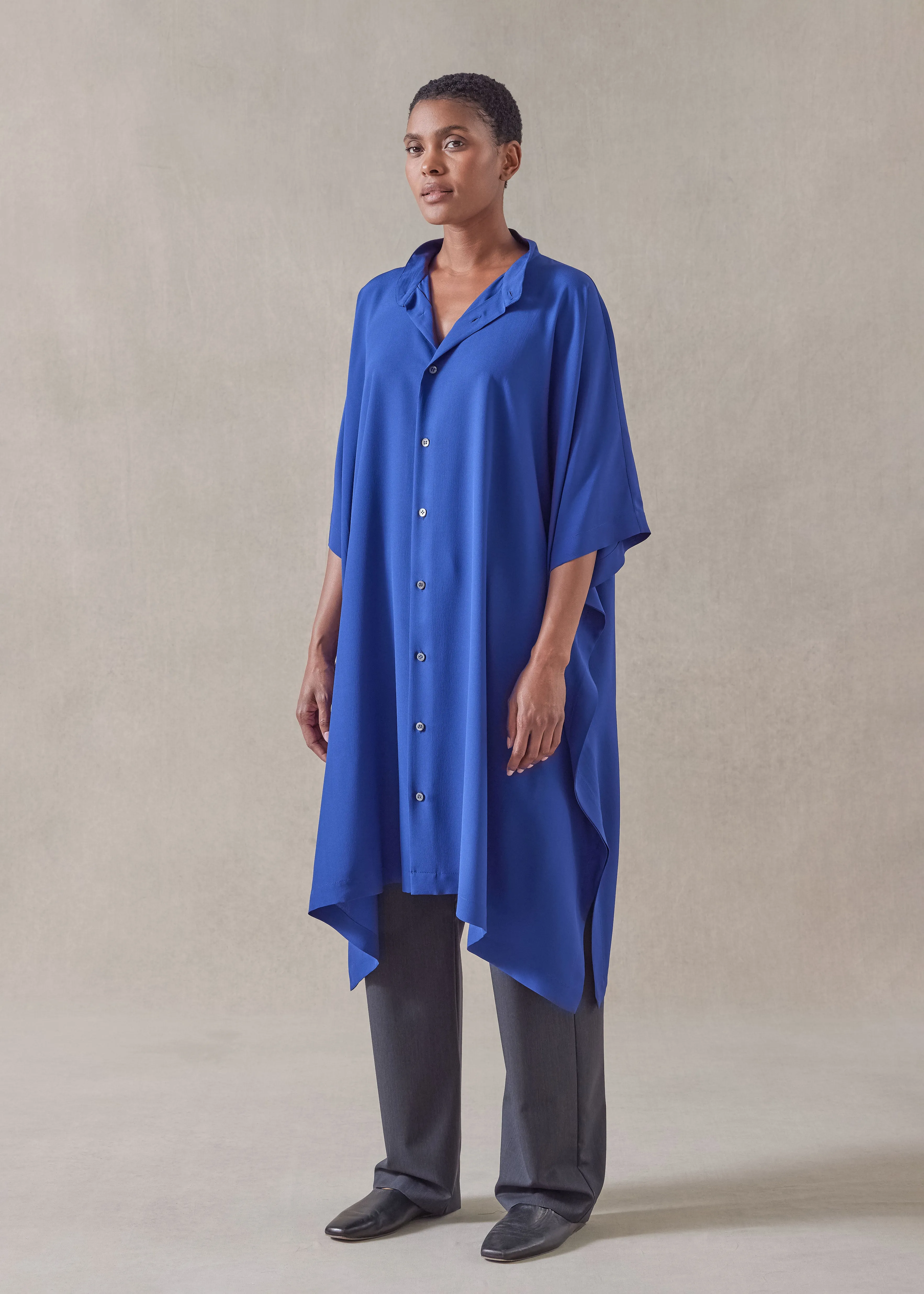 silk collarless kaftan shirt - very long sold by eskandar