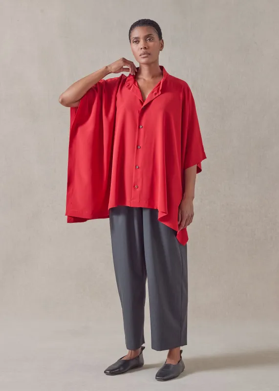 silk collarless longer back kaftan shirt - mid plus sold by eskandar