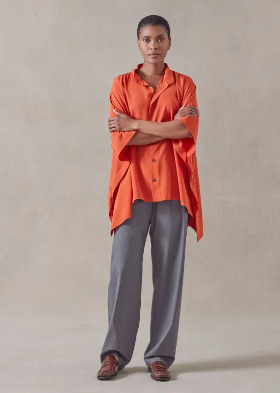 silk collarless longer back kaftan shirt - mid plus sold by eskandar