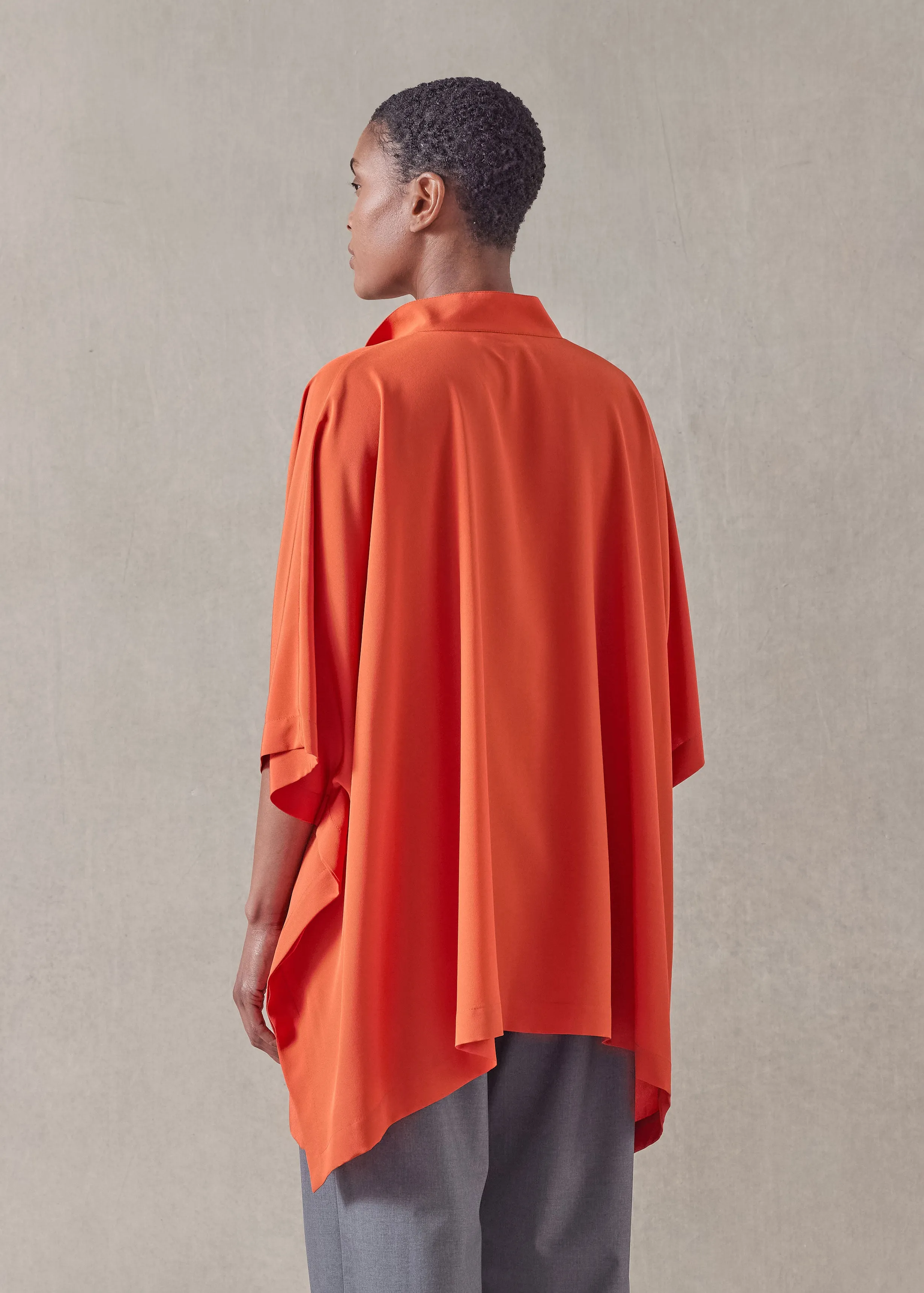 silk collarless longer back kaftan shirt - mid plus sold by eskandar product image thumbnail 4