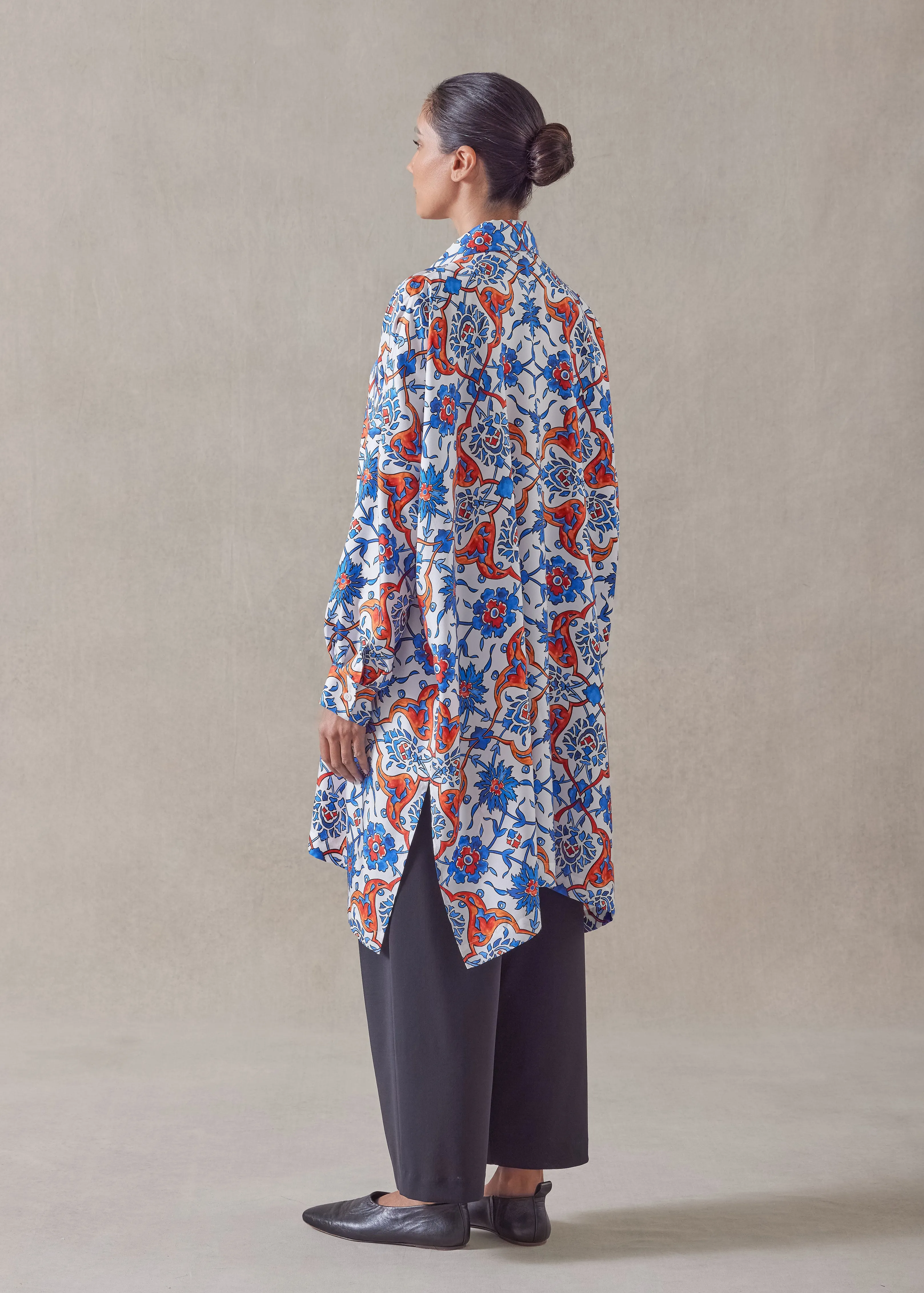 silk wide shirt with collar - very long with slits (lapisorange) sold by eskandar product image thumbnail 3