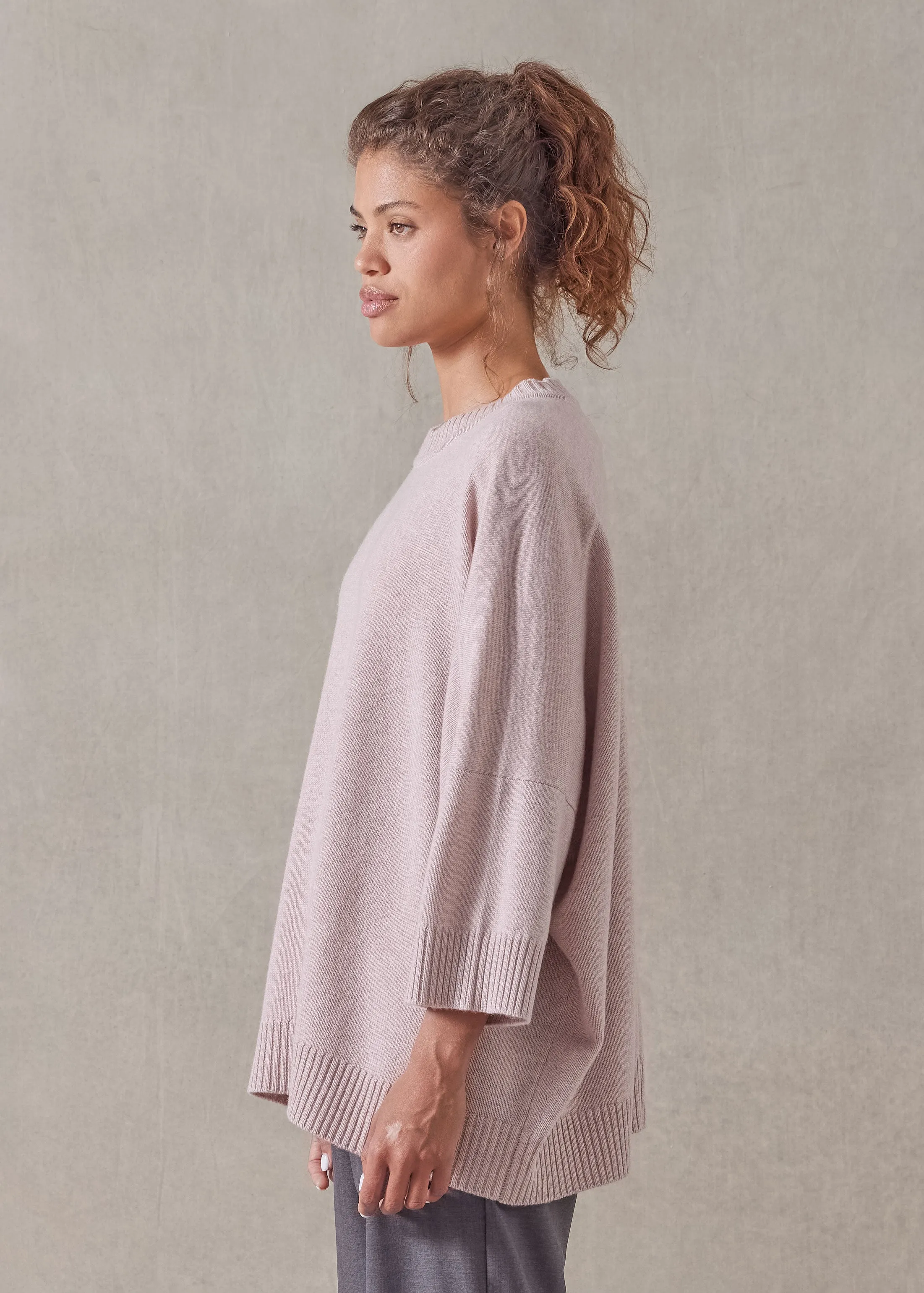 cashmere sloped shoulder round neck - long (rosepowder) sold by eskandar product image thumbnail 3